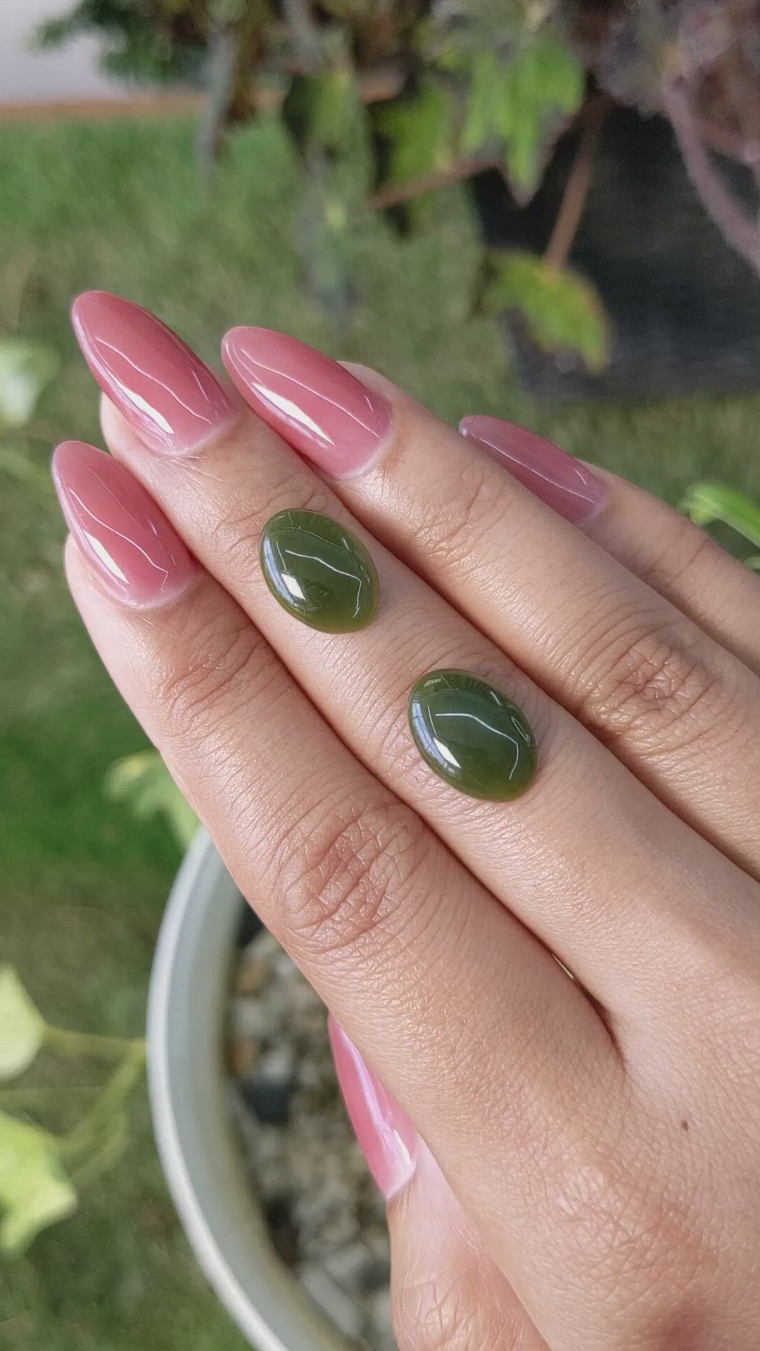 7.27&nbsp;Ct.Tw.Total Carat Weight Cabochon Jade Pair from Burma (Myanmar) Size Video