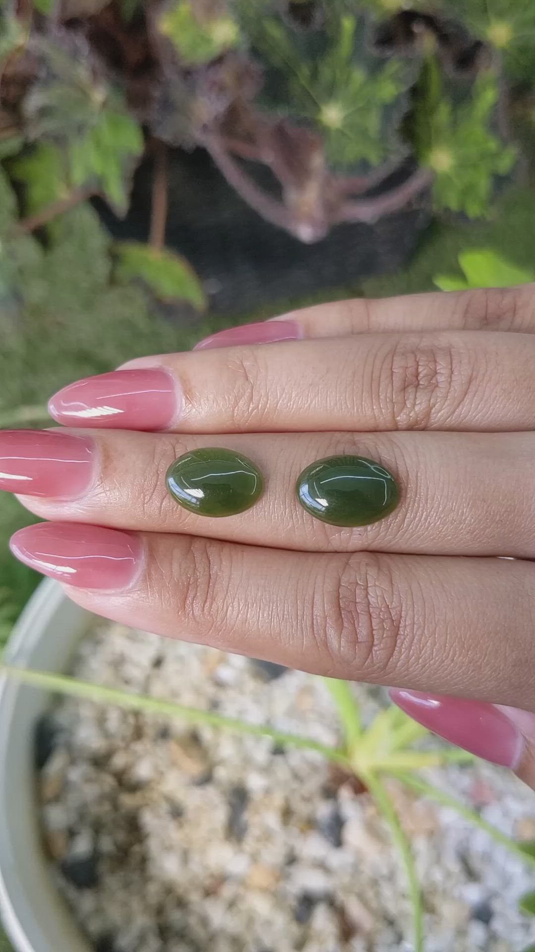 7.27&nbsp;Ct.Tw.Total Carat Weight Cabochon Jade Pair from Burma (Myanmar) Size Video