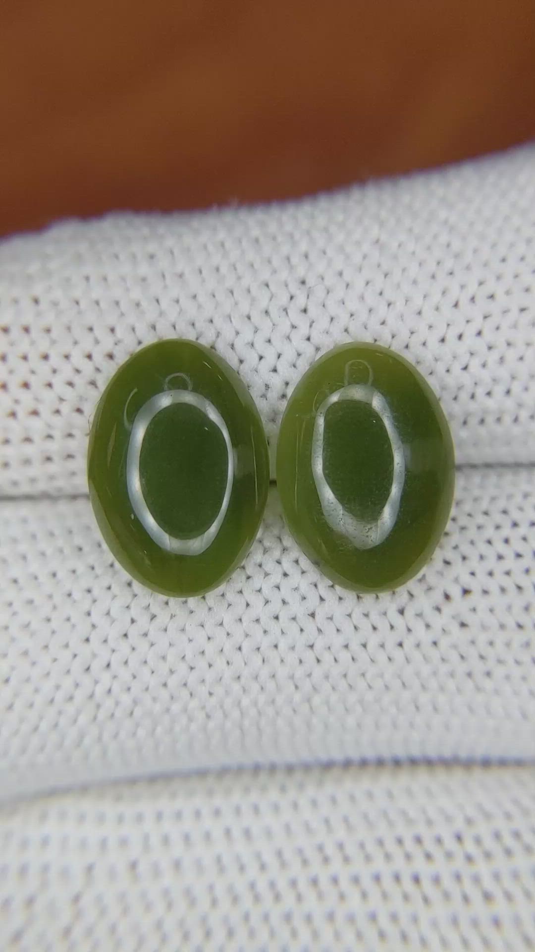 7.27&nbsp;Ct.Tw.Total Carat Weight Cabochon Jade Pair from Burma (Myanmar) Size Video