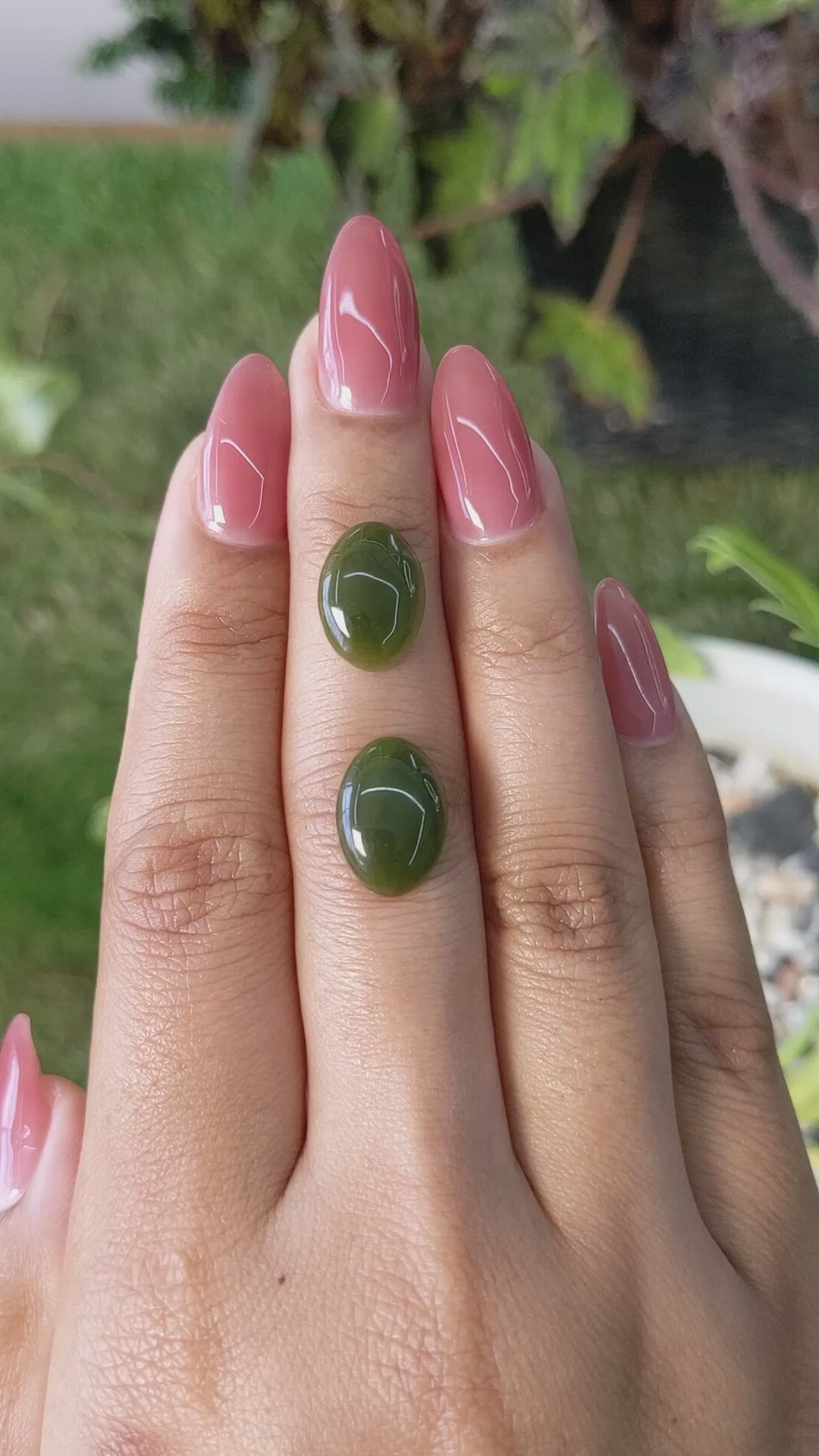 7.27&nbsp;Ct.Tw.Total Carat Weight Cabochon Jade Pair from Burma (Myanmar) Size Video