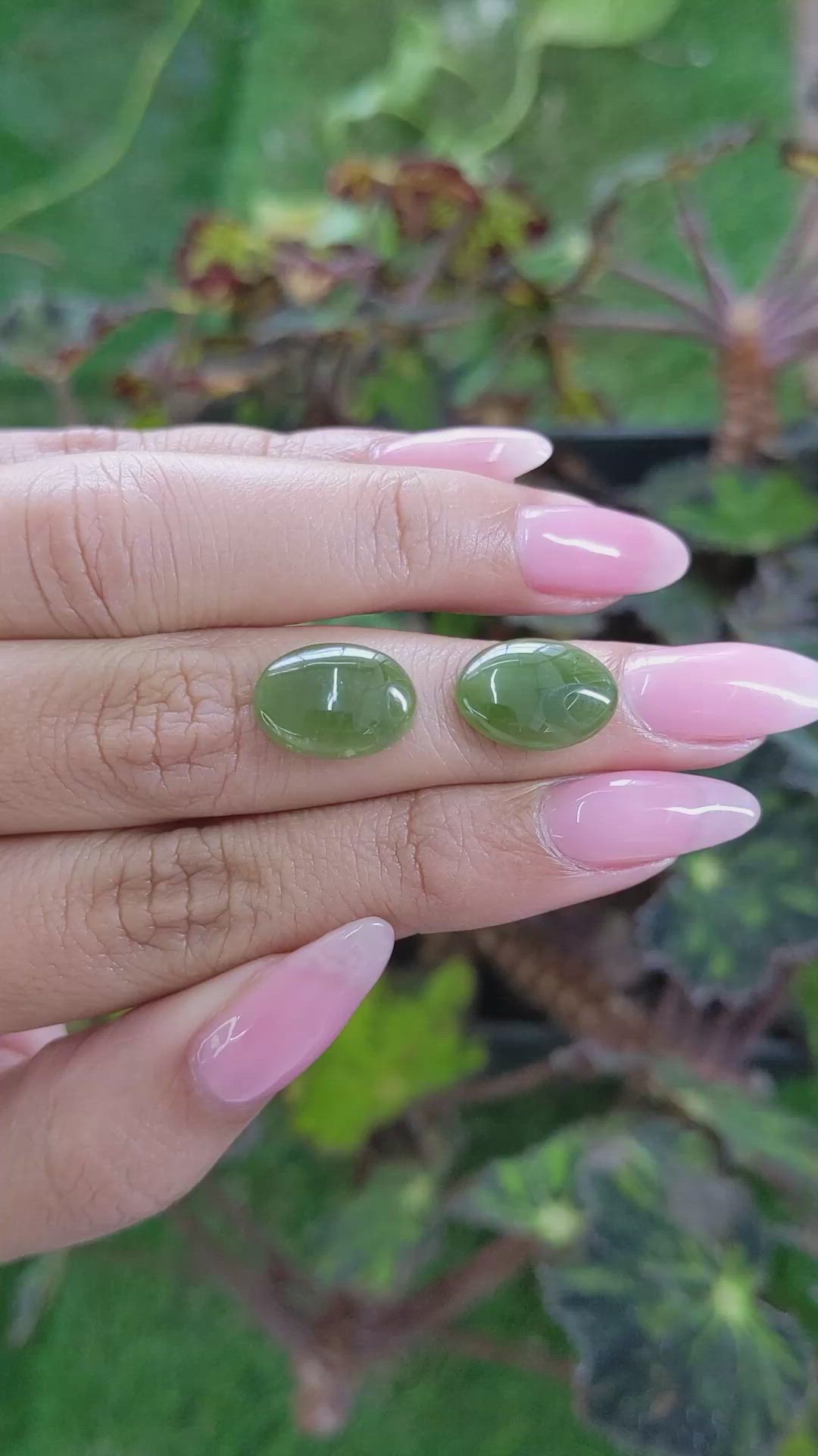 7.96&nbsp;Ct.Tw.Total Carat Weight Cabochon Jade Pair from Burma (Myanmar) Size Video