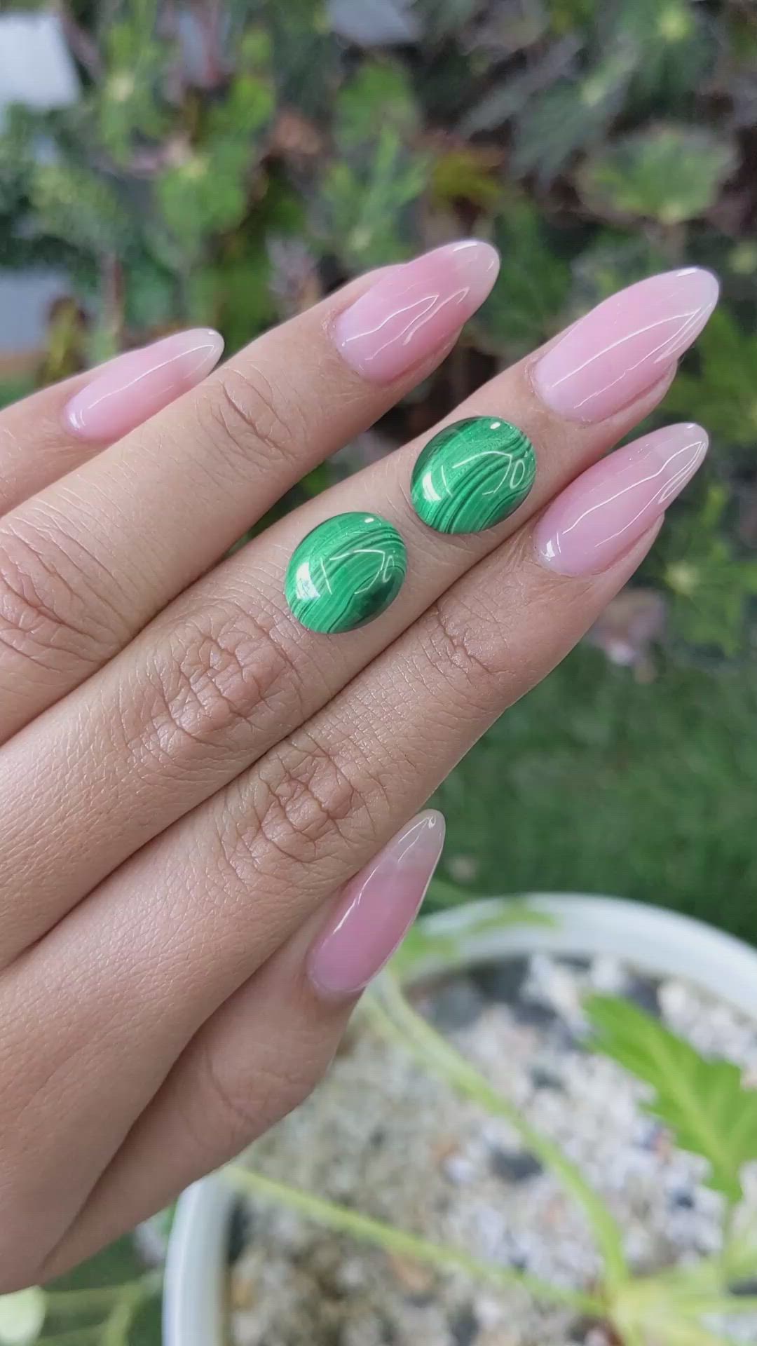 10.41&nbsp;Ct.Tw.Total Carat Weight Cabochon Malachite Pair from Russia Size Video