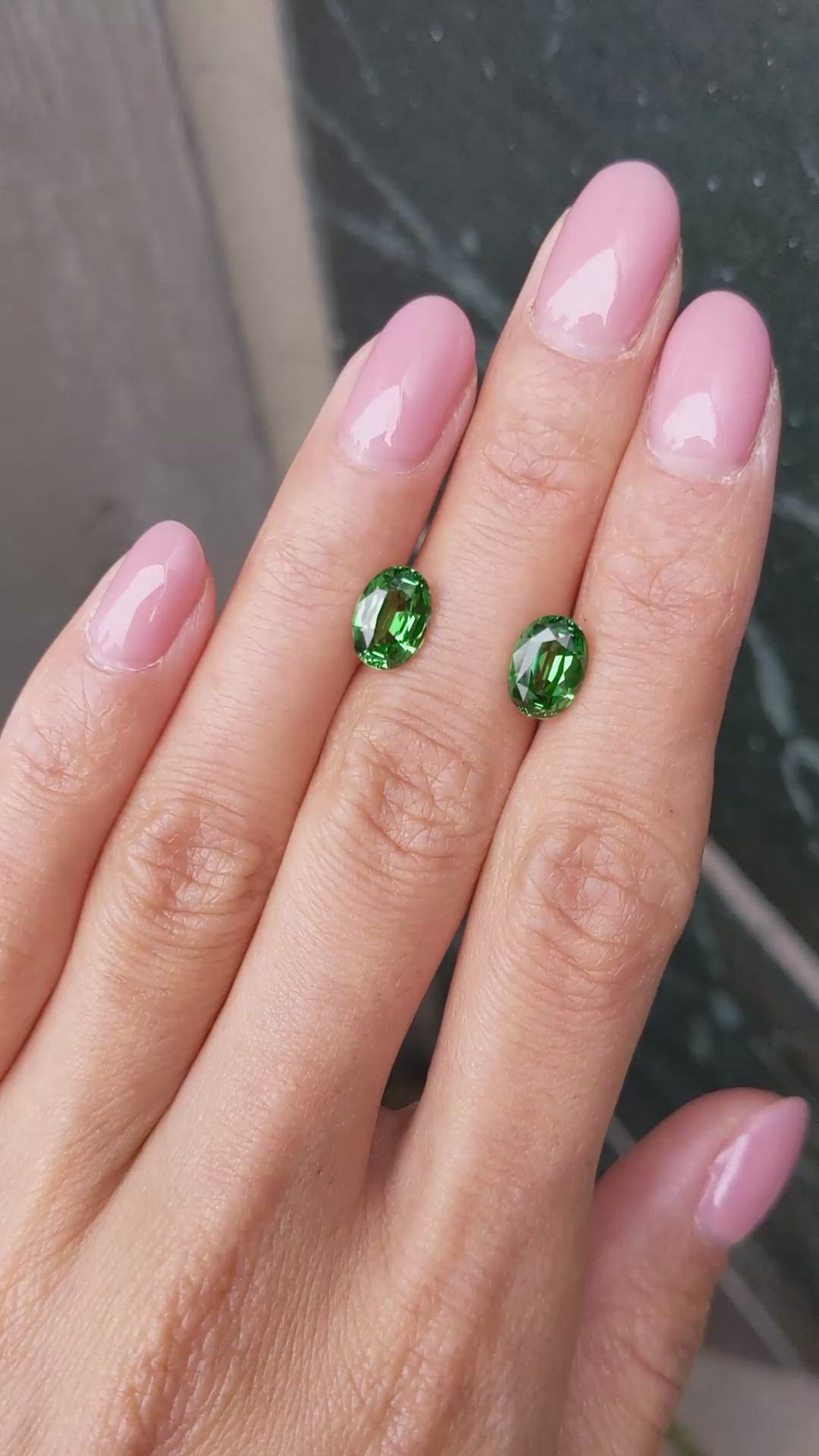 3.93&nbsp;Ct.Tw.Total Carat Weight Tsavorite Garnet Pair from Madagascar Size Video