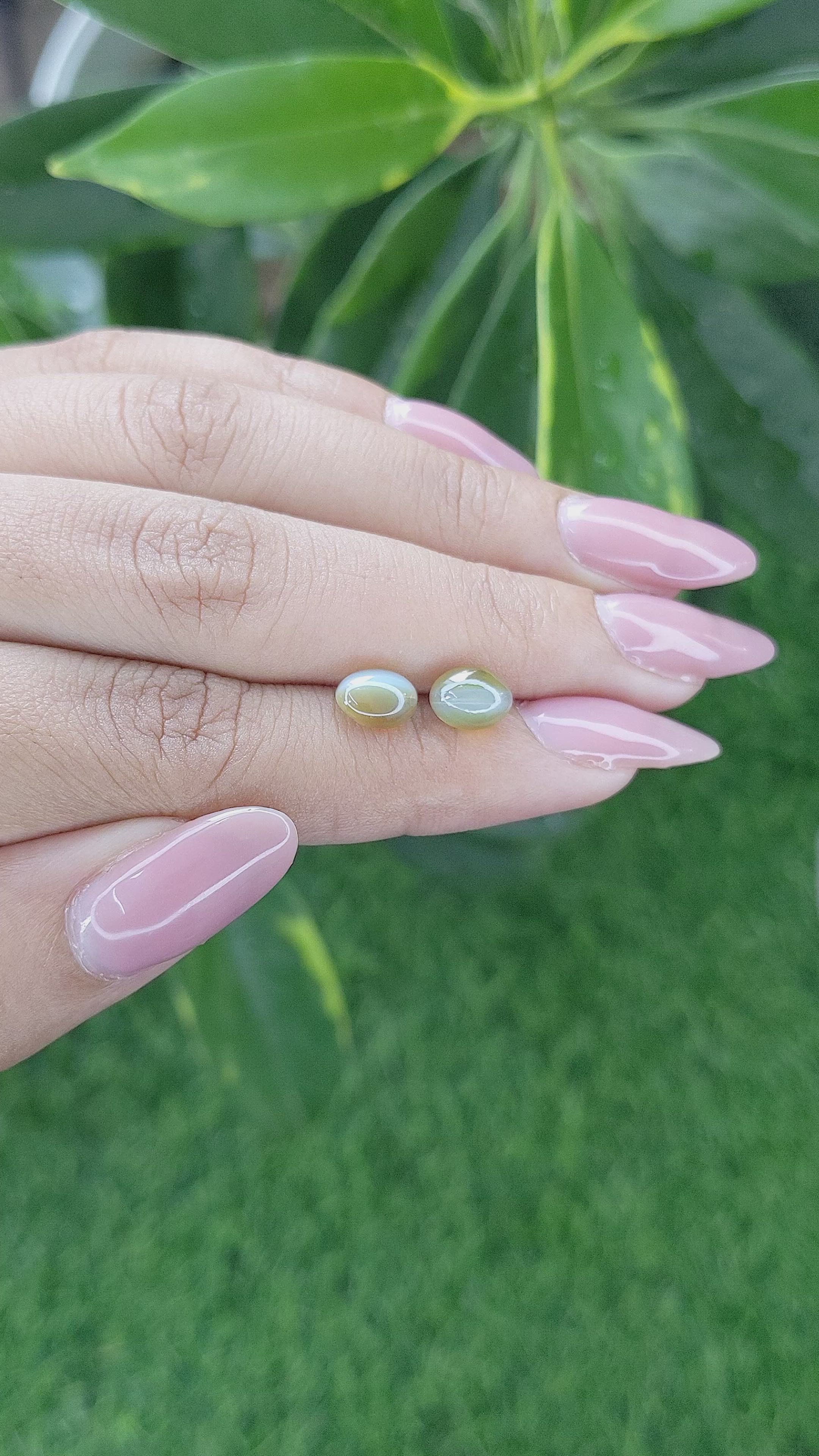 3.47 Ct.Tw.Total Carat Weight Cabochon Chrysoberyl Pair from Ceylon (Sri Lanka) Size Video