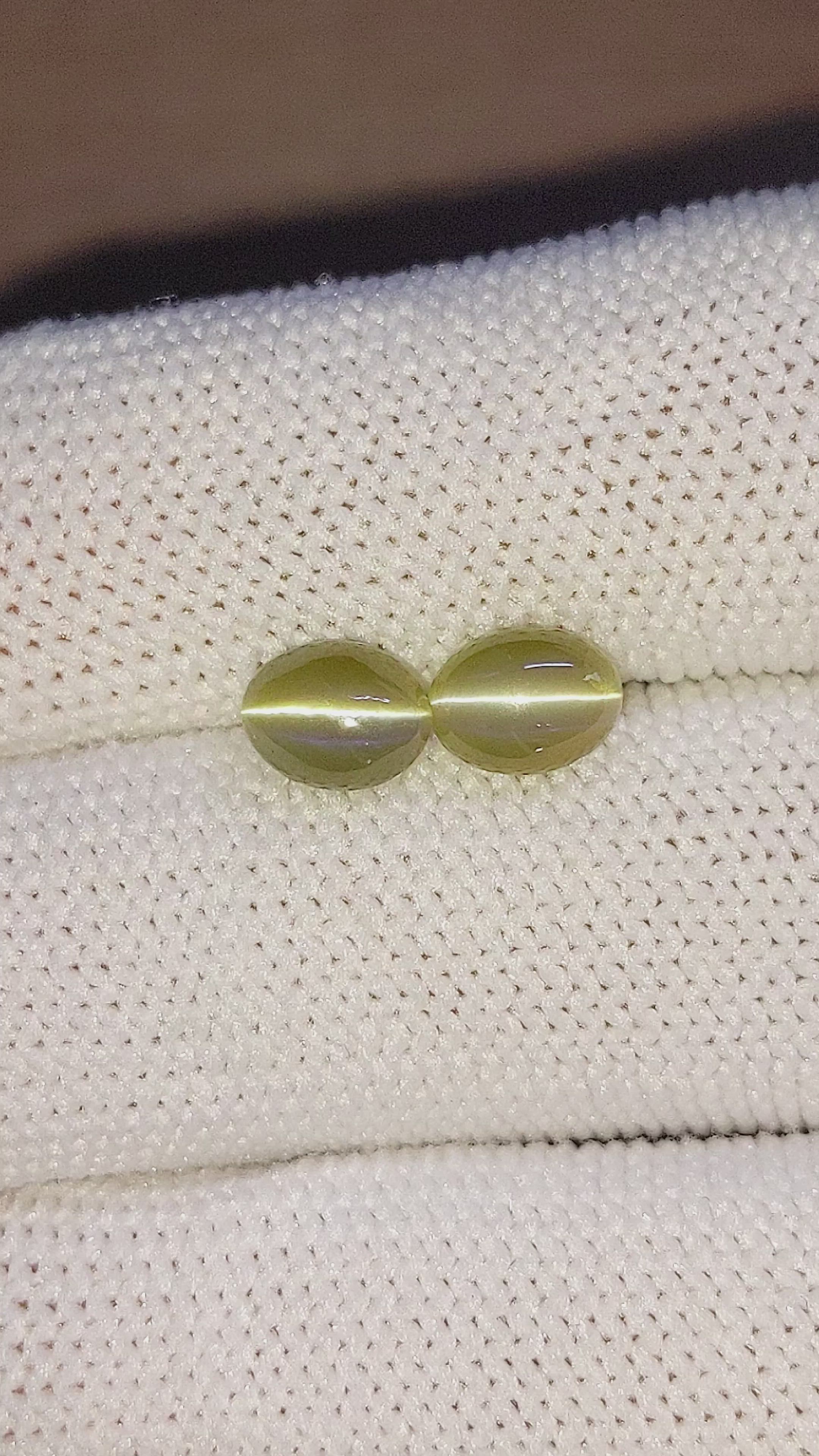 3.47 Ct.Tw.Total Carat Weight Cabochon Chrysoberyl Pair from Ceylon (Sri Lanka) Size Video