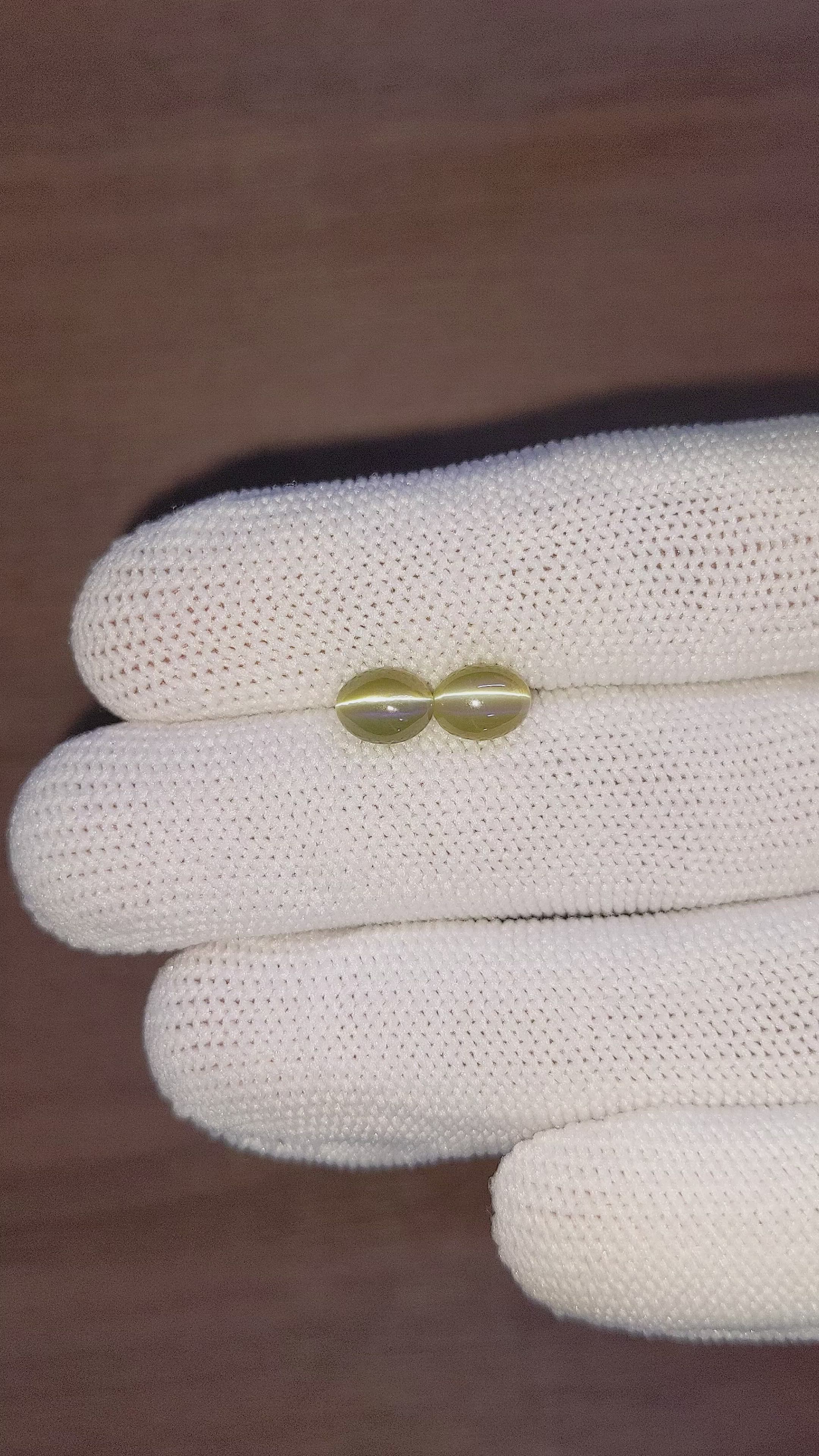 3.47 Ct.Tw.Total Carat Weight Cabochon Chrysoberyl Pair from Ceylon (Sri Lanka) Size Video