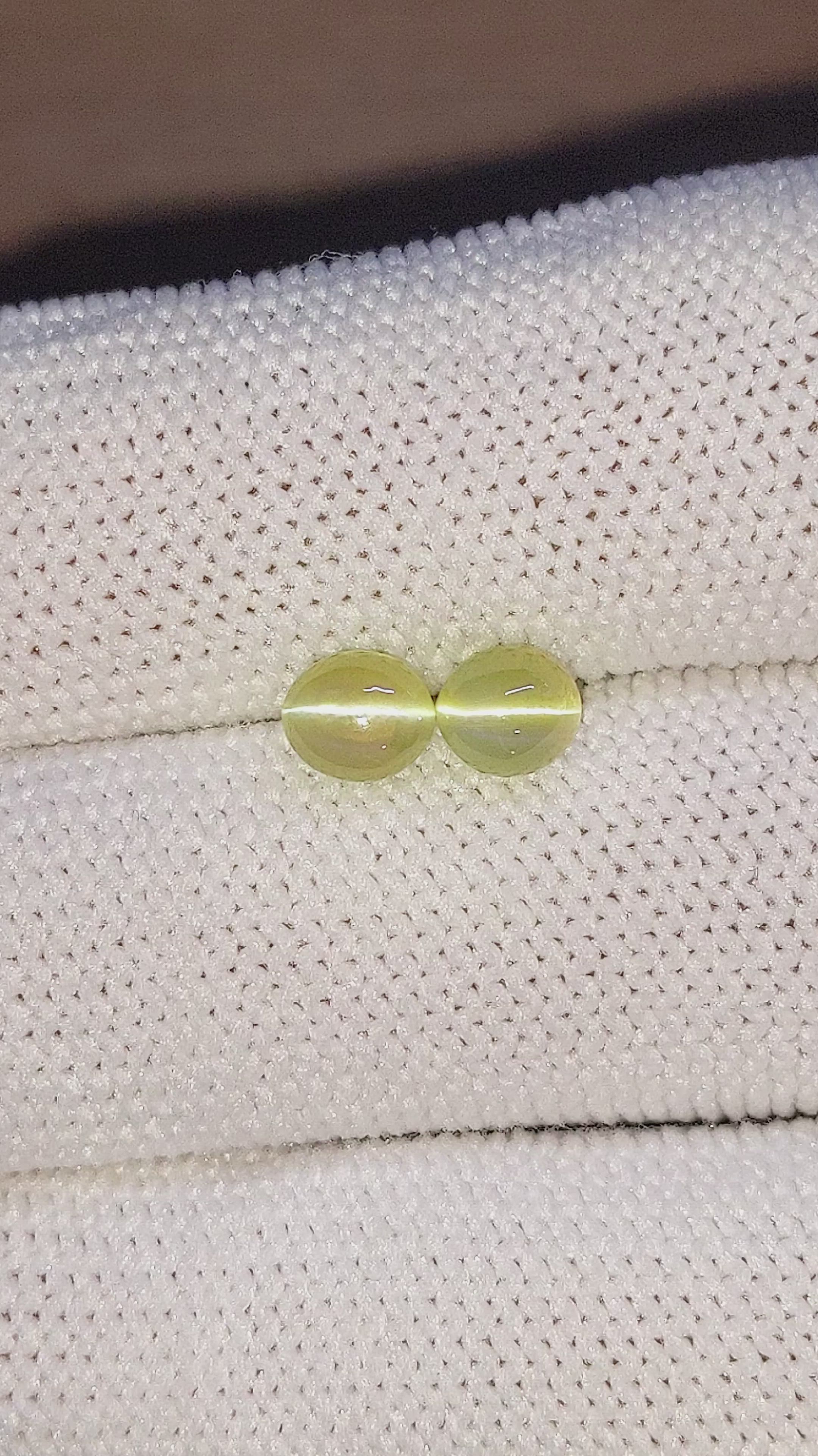 2.40 Ct.Tw.Total Carat Weight Cabochon Chrysoberyl Pair from Ceylon (Sri Lanka) Size Video