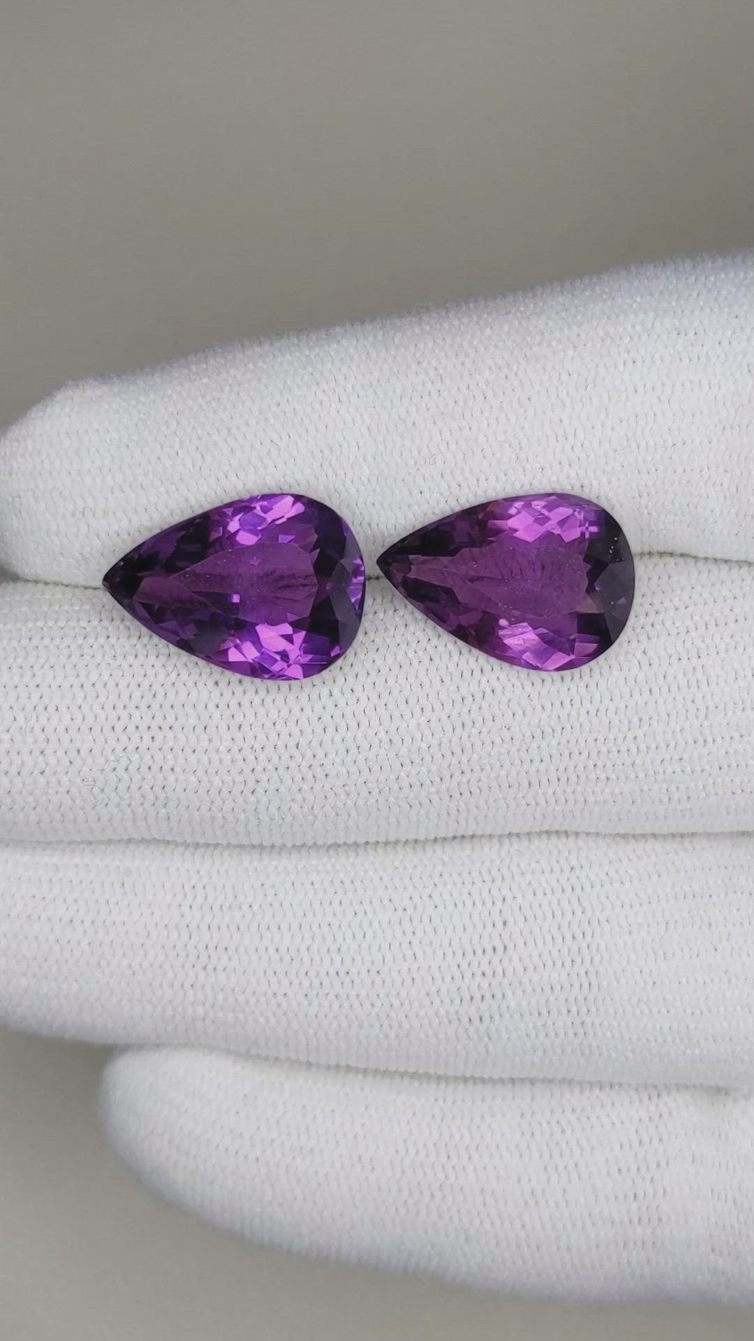 12.43&nbsp;Ct.Tw.Total Carat Weight Amethyst Pair from Brazil Size Video