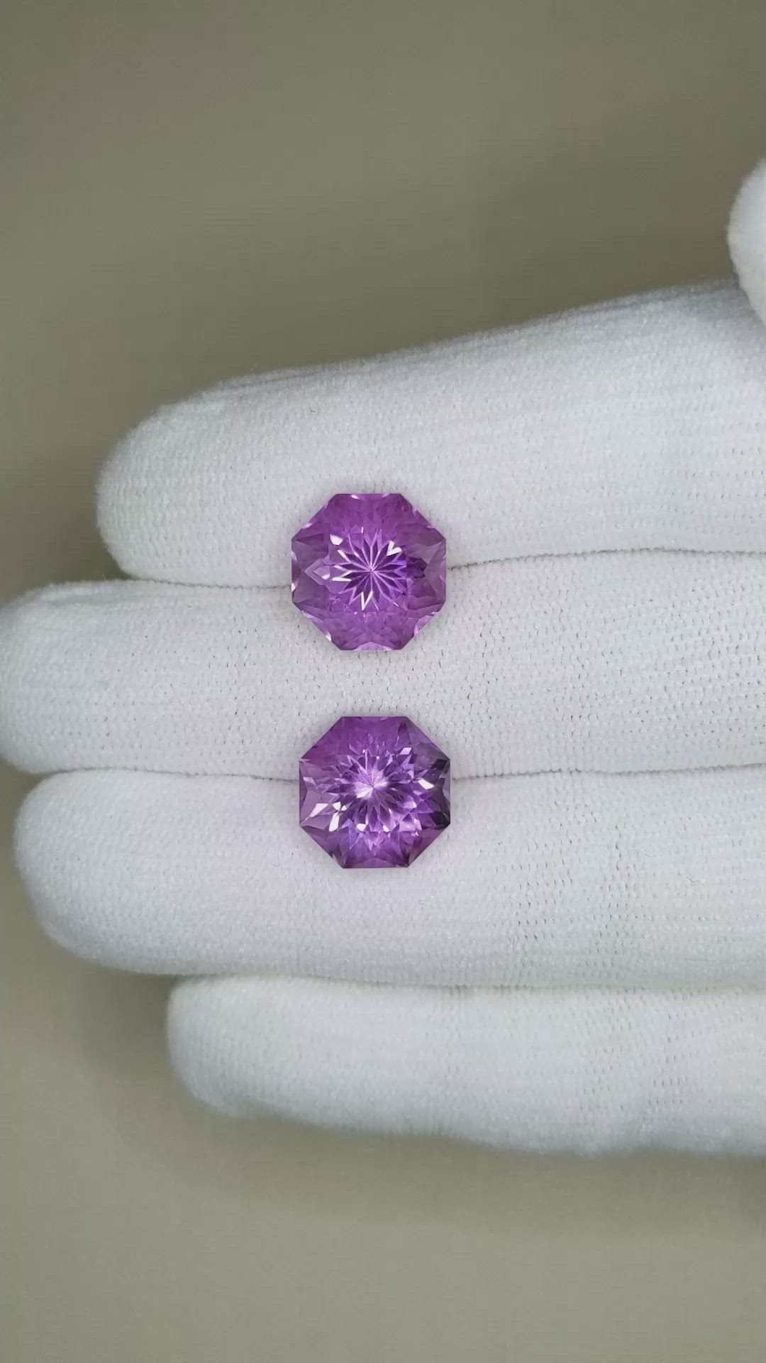 12.51&nbsp;Ct.Tw.Total Carat Weight Amethyst Pair from Bolivia Size Video