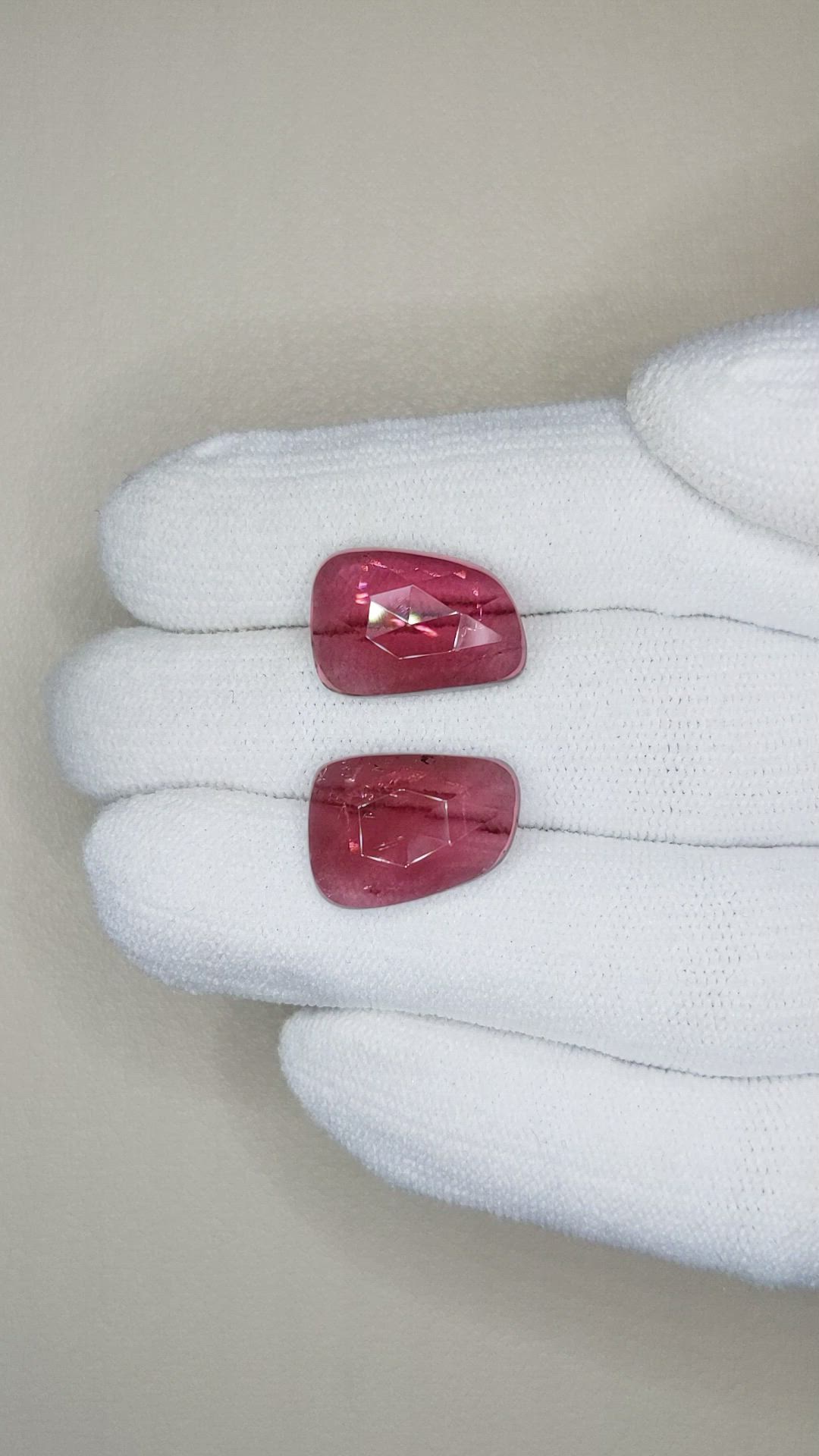 11.91&nbsp;Ct.Tw.Total Carat Weight Rubellite Tourmaline Pair from Brazil Size Video