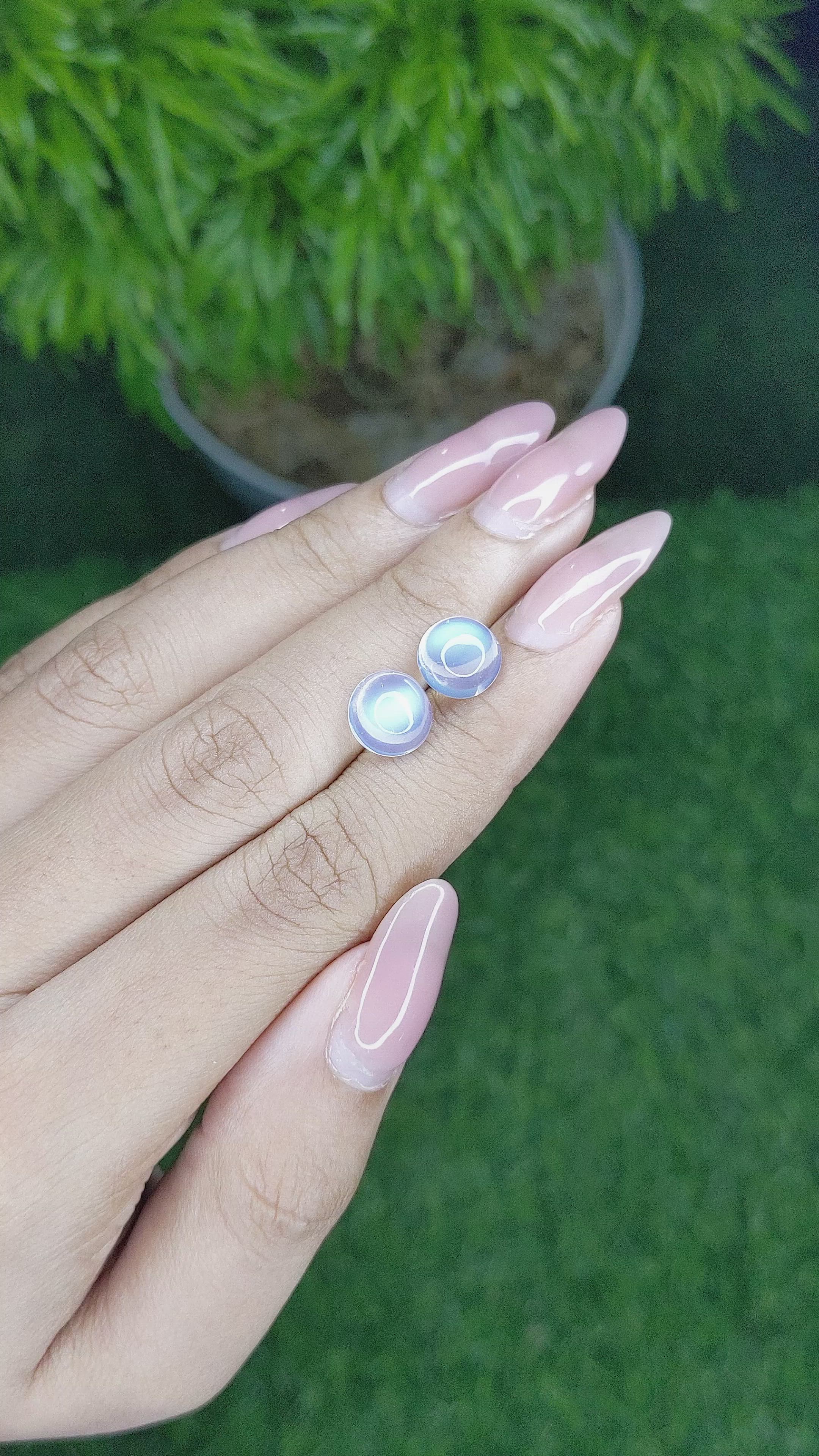 4.64 Ct.Tw.Total Carat Weight Cabochon Moonstone Pair from Madagascar Size Video