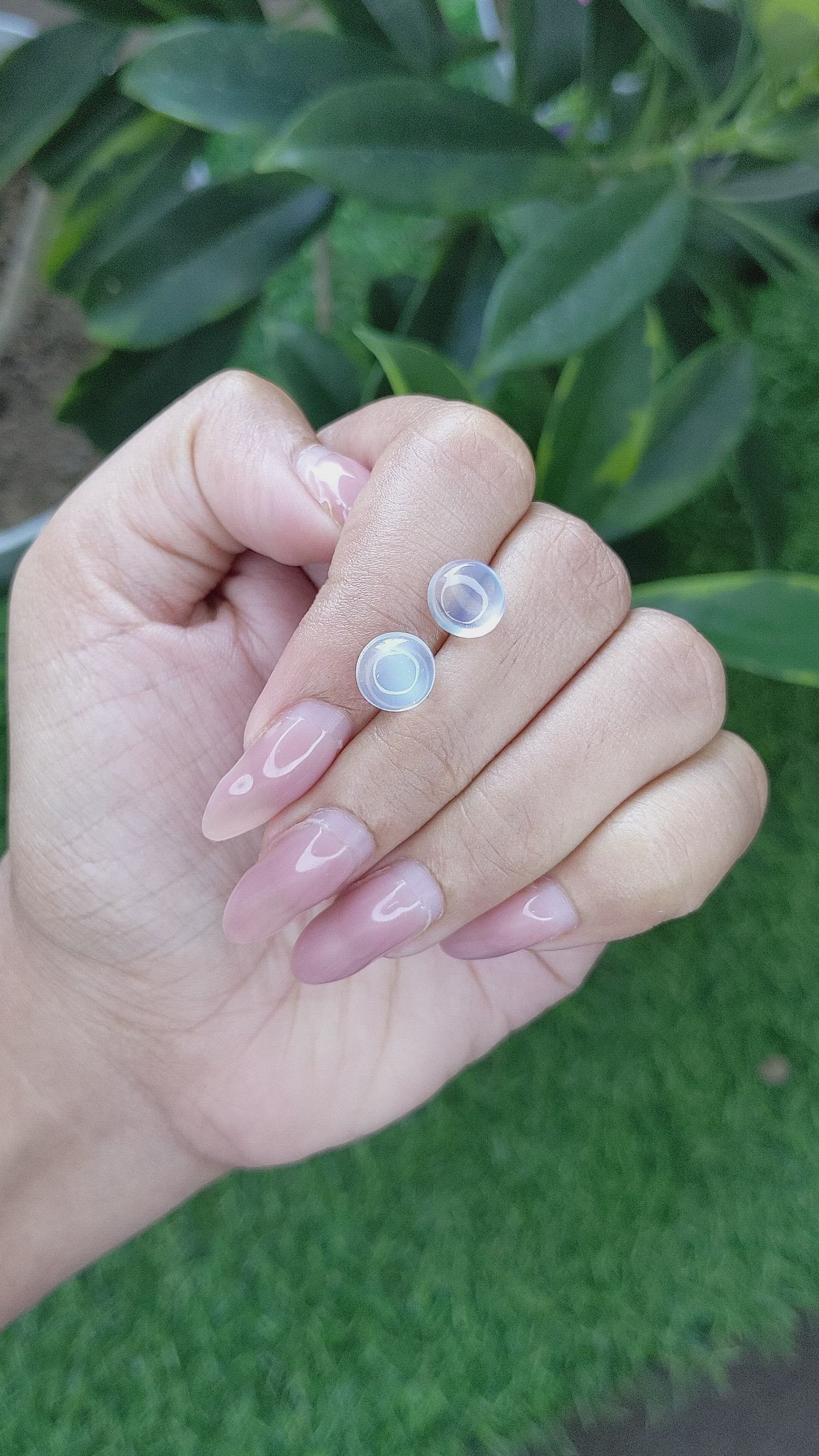 4.00 Ct.Tw.Total Carat Weight Cabochon Moonstone Pair from Madagascar Size Video