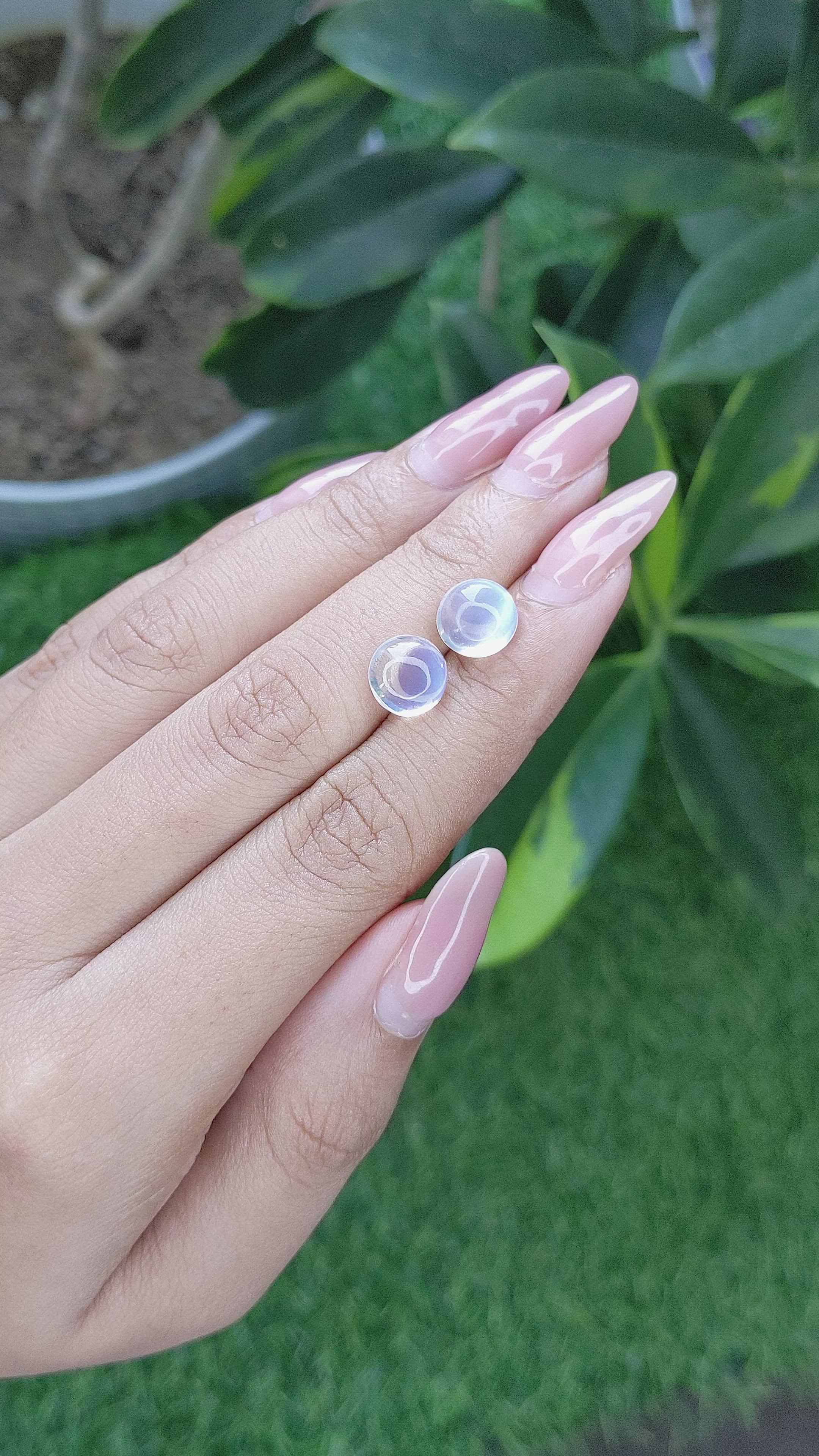 4.78 Ct.Tw.Total Carat Weight Cabochon Moonstone Pair from Madagascar Size Video