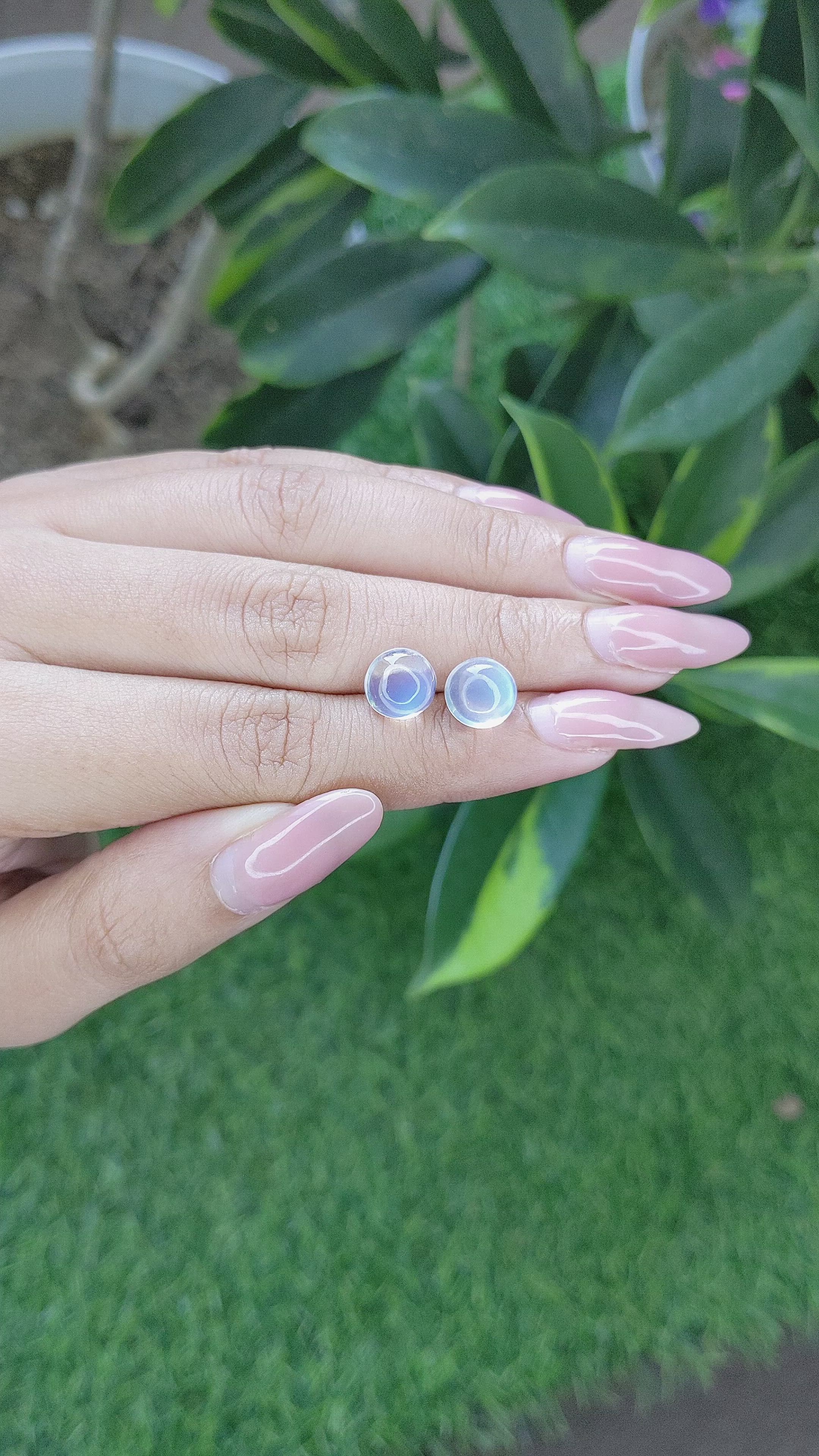 4.78 Ct.Tw.Total Carat Weight Cabochon Moonstone Pair from Madagascar Size Video