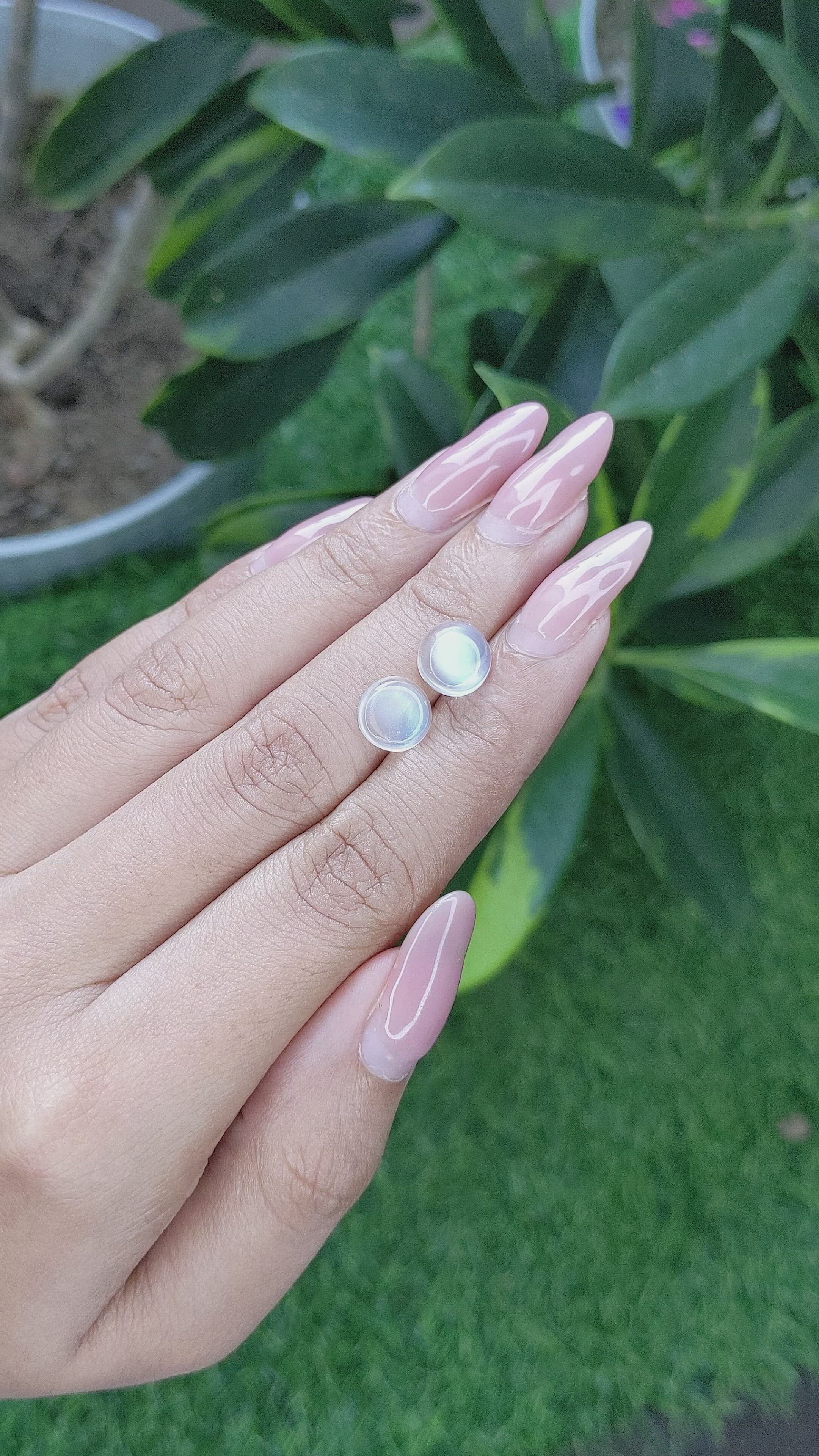 3.09 Ct.Tw.Total Carat Weight Cabochon Moonstone Pair from Madagascar Size Video