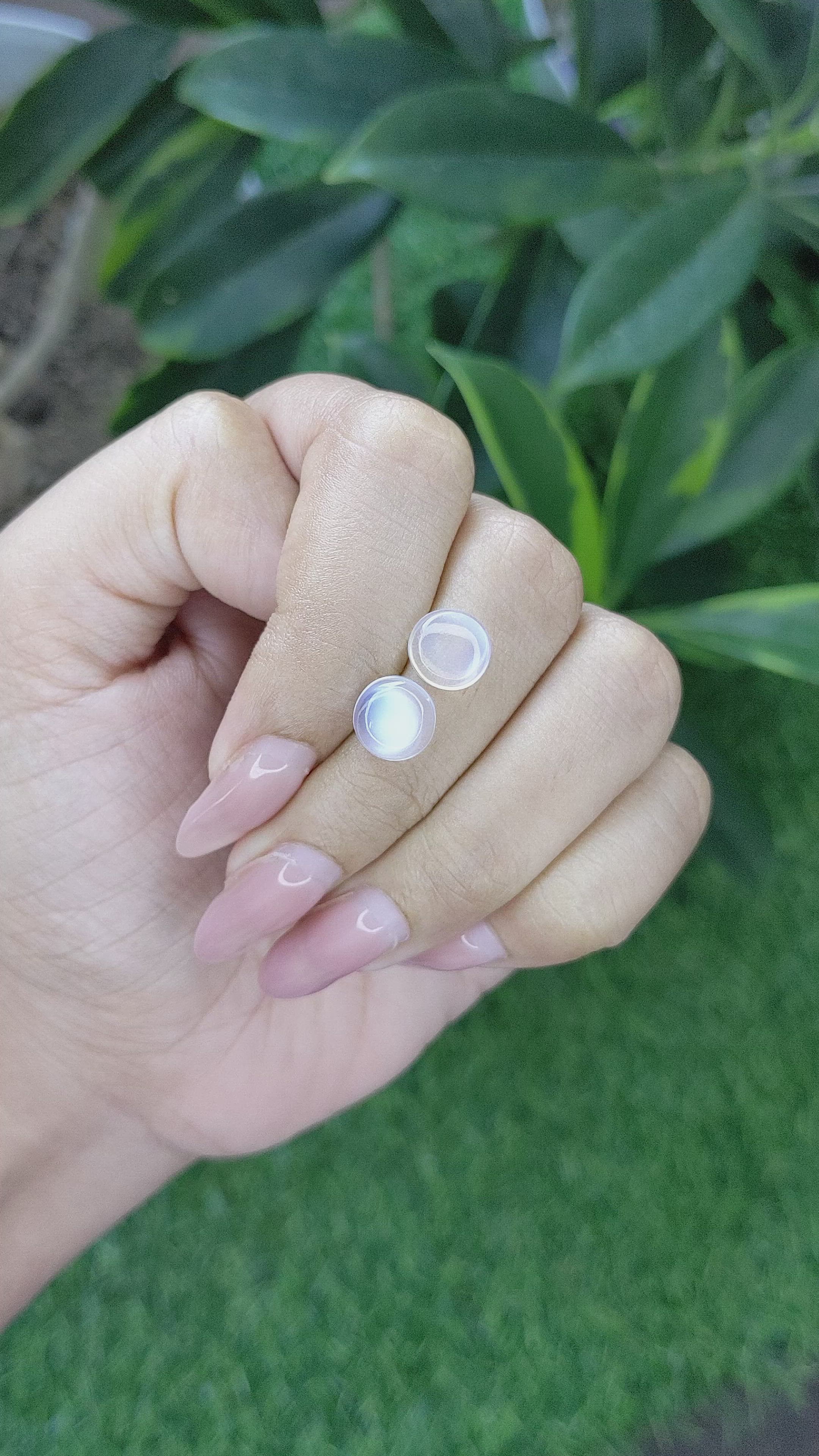 3.09 Ct.Tw.Total Carat Weight Cabochon Moonstone Pair from Madagascar Size Video