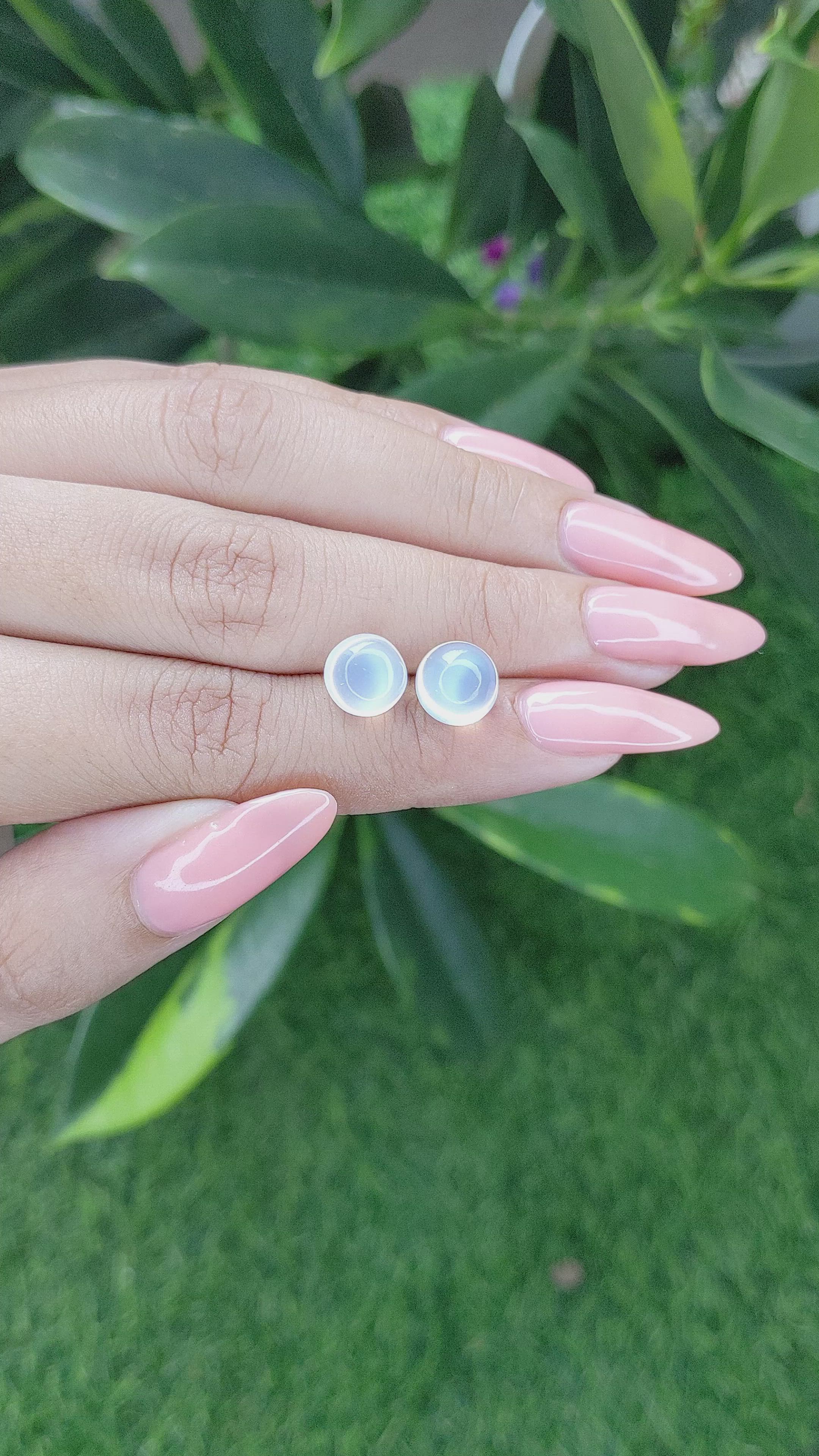 5.42 Ct.Tw.Total Carat Weight Cabochon Moonstone Pair from Madagascar Size Video