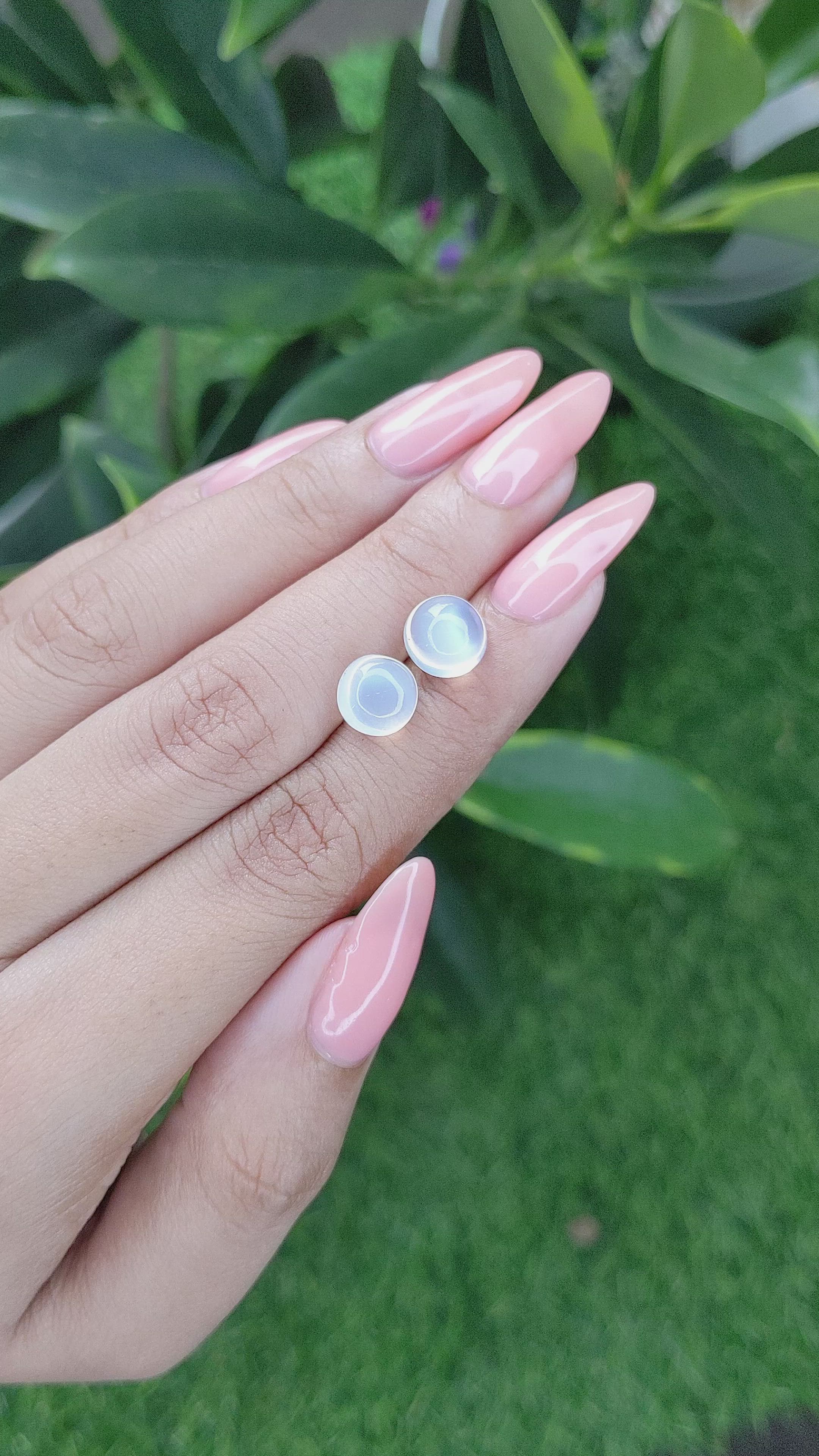 5.42 Ct.Tw.Total Carat Weight Cabochon Moonstone Pair from Madagascar Size Video