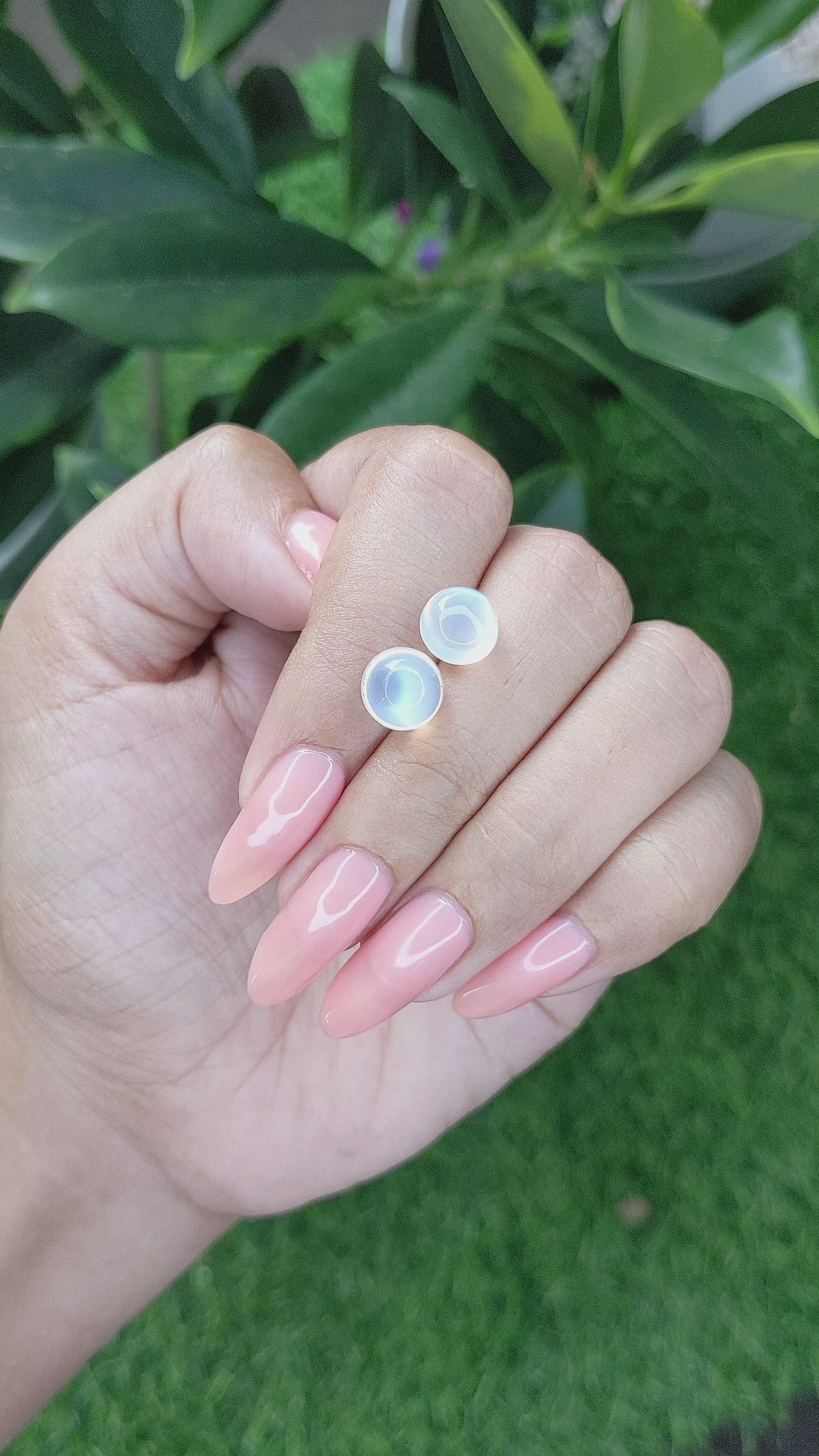 5.42 Ct.Tw.Total Carat Weight Cabochon Moonstone Pair from Madagascar Size Video