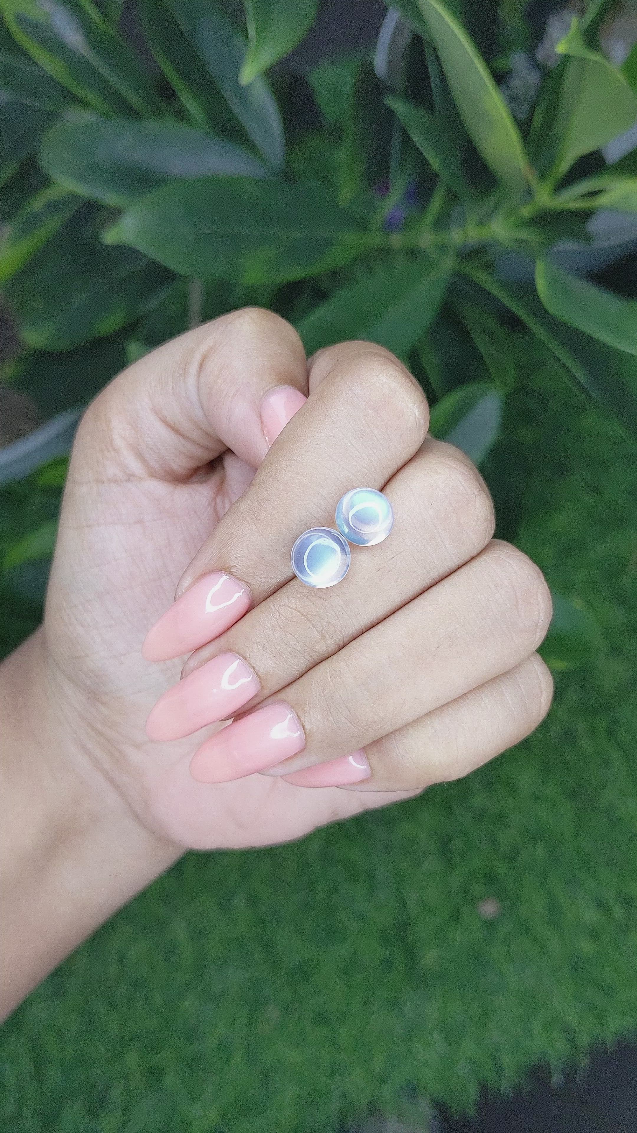 3.82 Ct.Tw.Total Carat Weight Cabochon Moonstone Pair from Madagascar Size Video