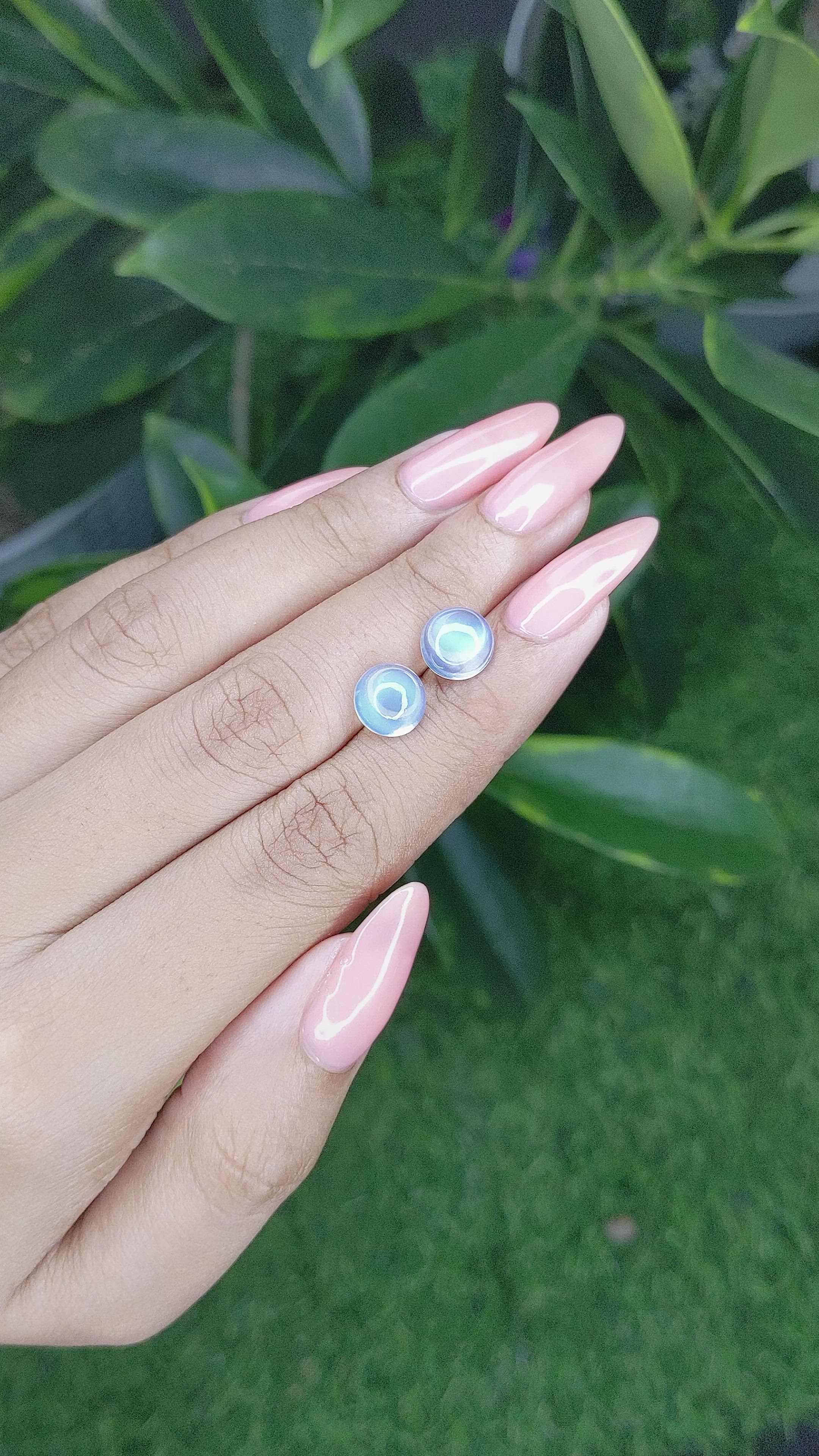 3.82 Ct.Tw.Total Carat Weight Cabochon Moonstone Pair from Madagascar Size Video