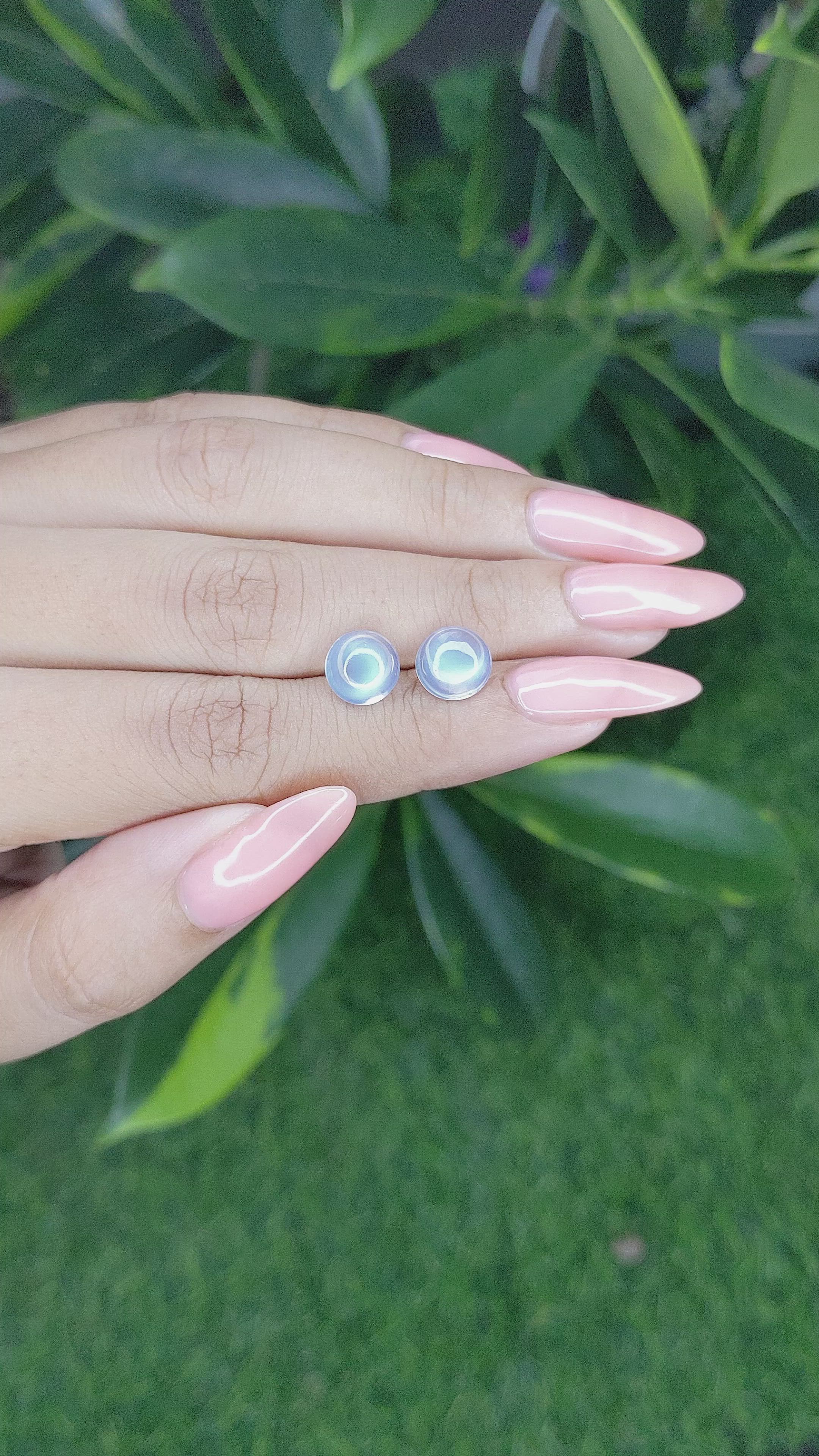 3.82 Ct.Tw.Total Carat Weight Cabochon Moonstone Pair from Madagascar Size Video