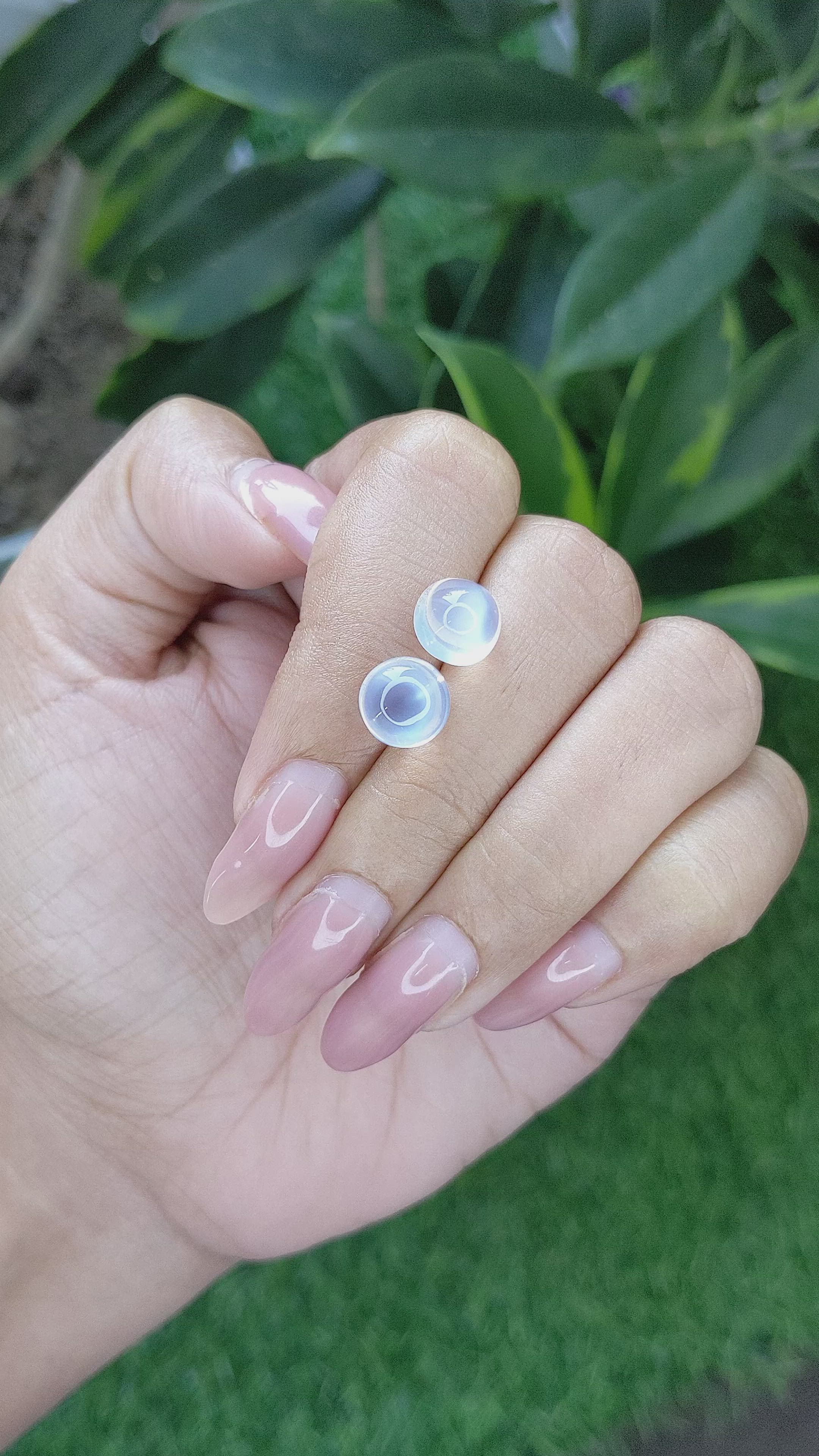 5.53 Ct.Tw.Total Carat Weight Cabochon Moonstone Pair from Madagascar Size Video