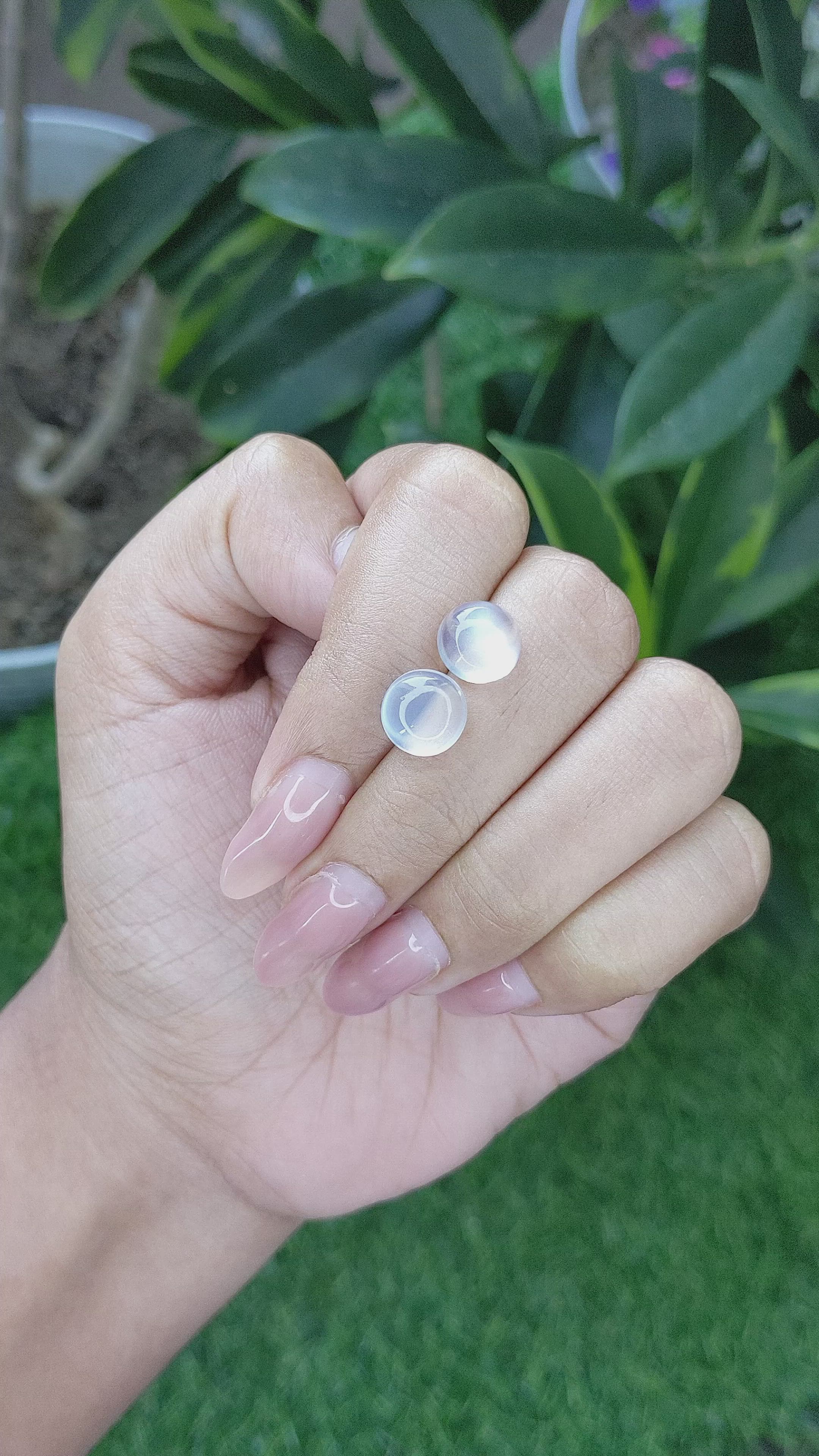 4.74 Ct.Tw.Total Carat Weight Cabochon Moonstone Pair from Madagascar Size Video