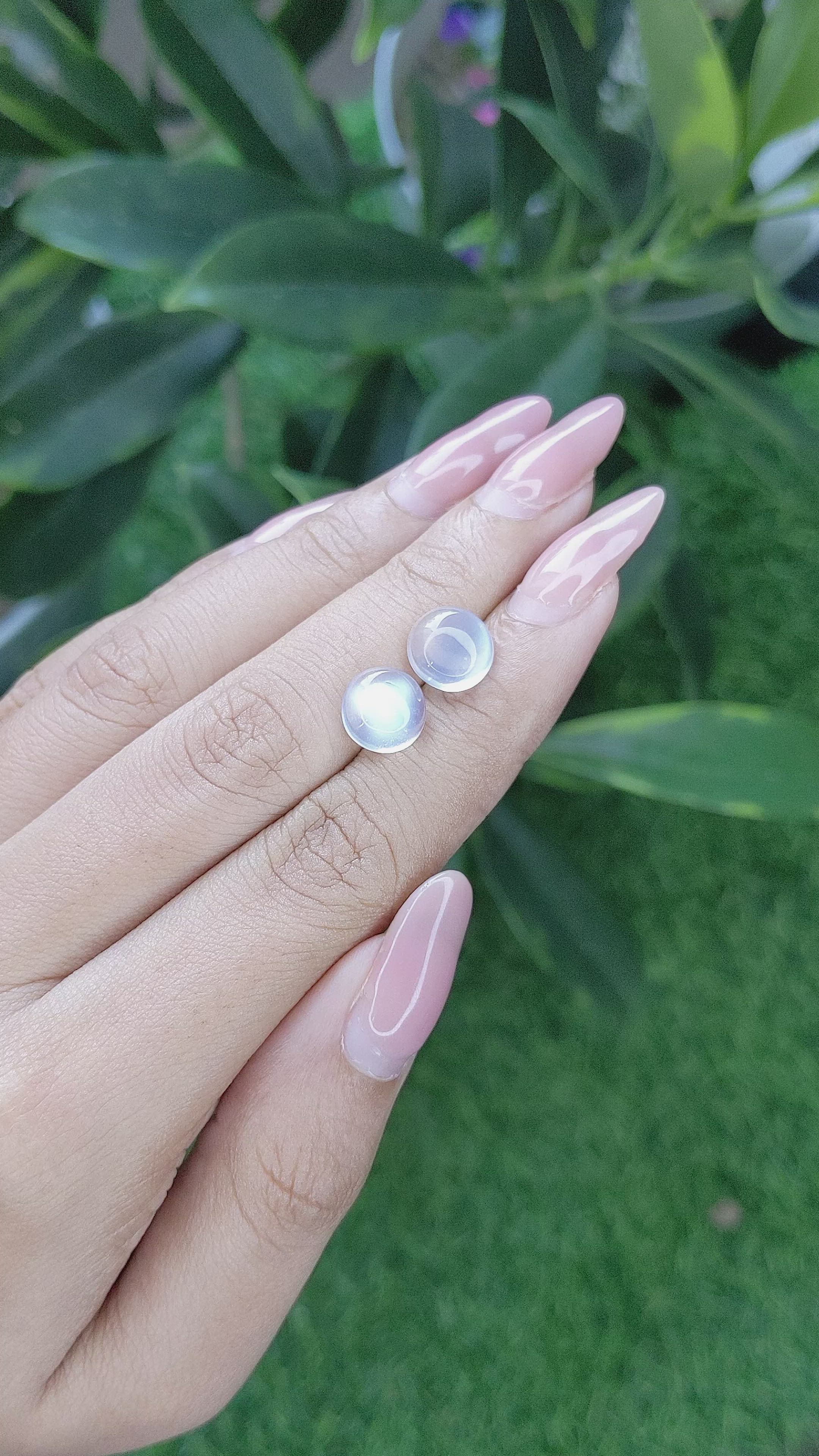 4.74 Ct.Tw.Total Carat Weight Cabochon Moonstone Pair from Madagascar Size Video