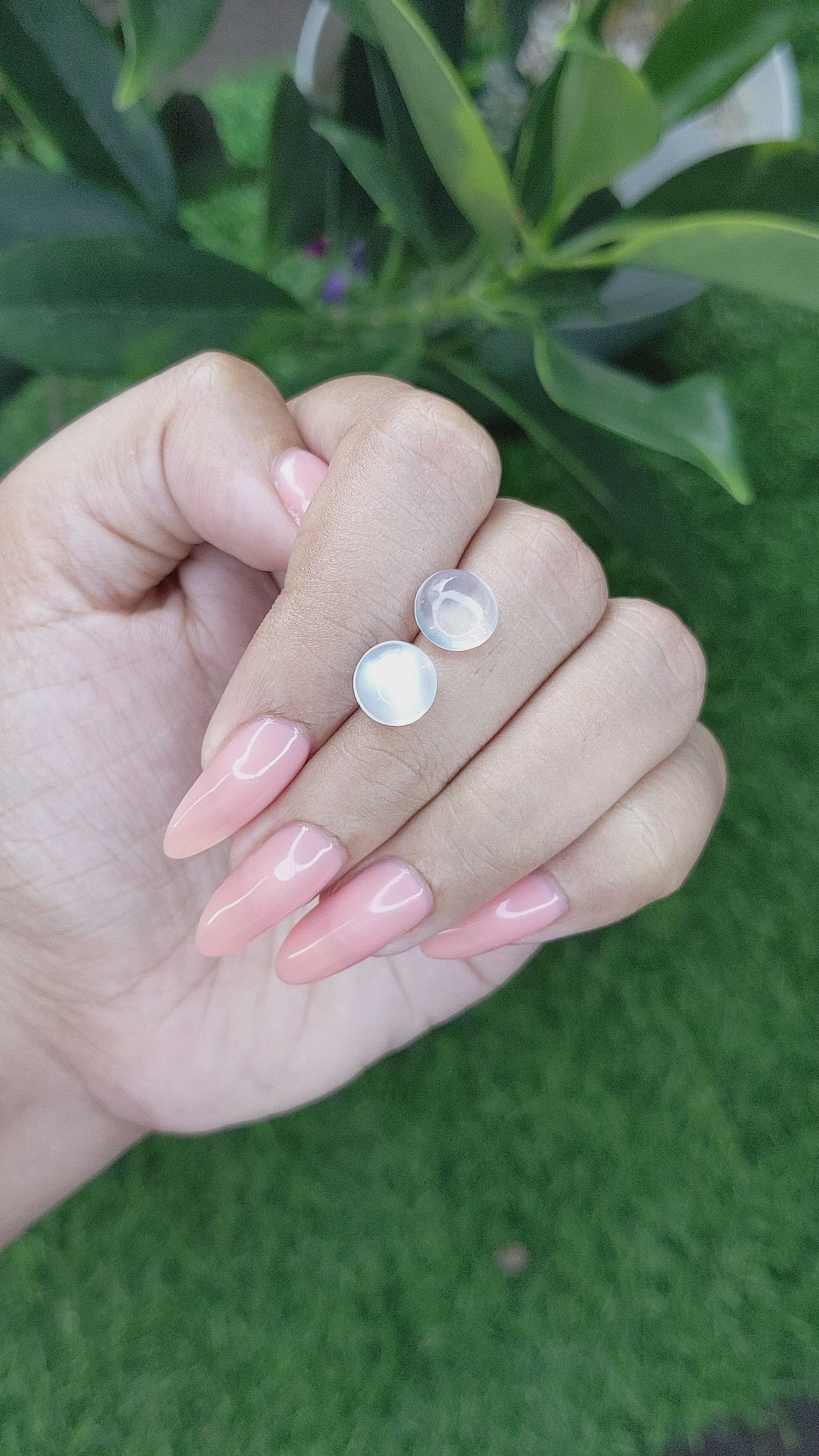 4.09 Ct.Tw.Total Carat Weight Cabochon Moonstone Pair from Madagascar Size Video