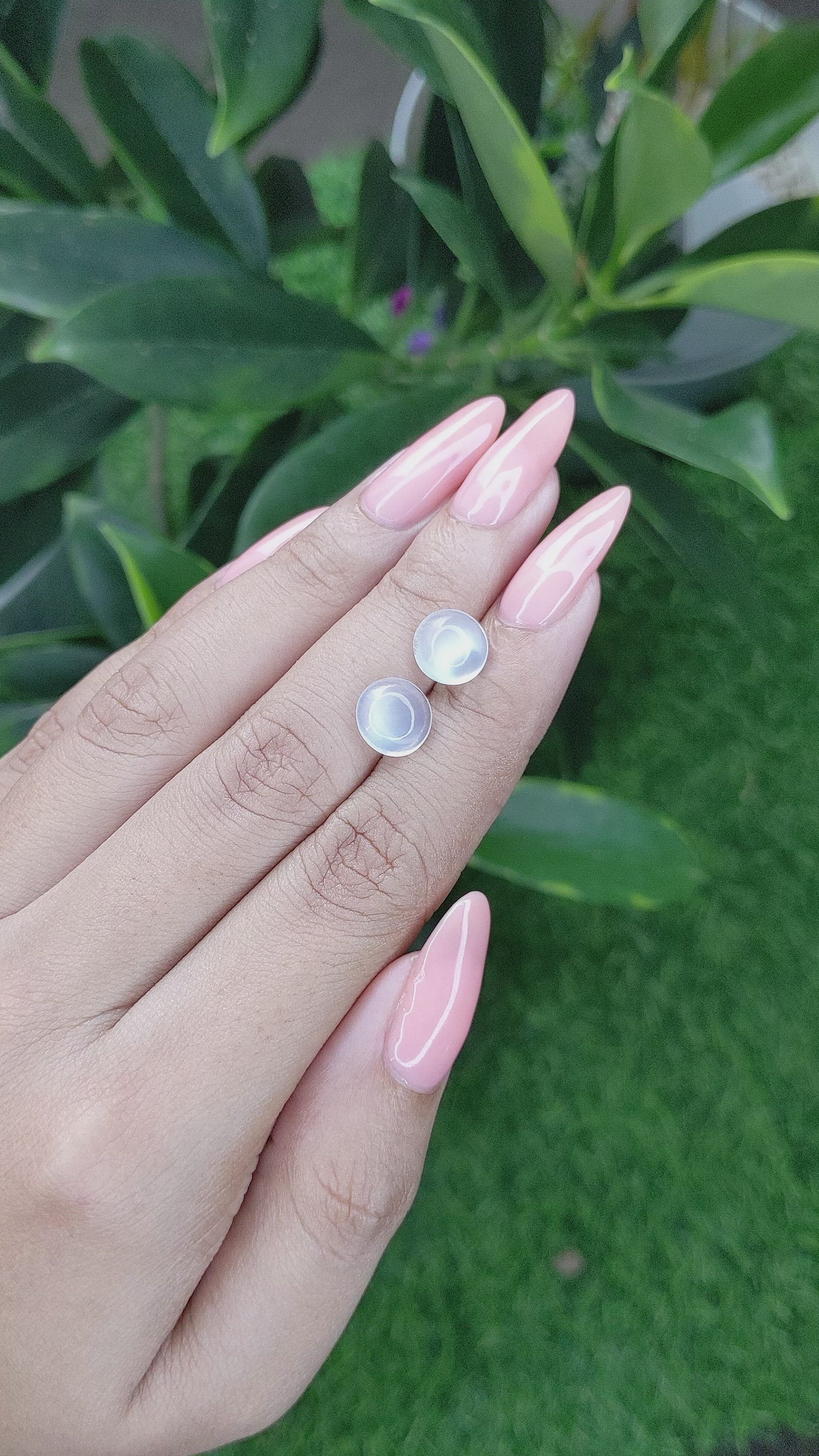 4.09 Ct.Tw.Total Carat Weight Cabochon Moonstone Pair from Madagascar Size Video