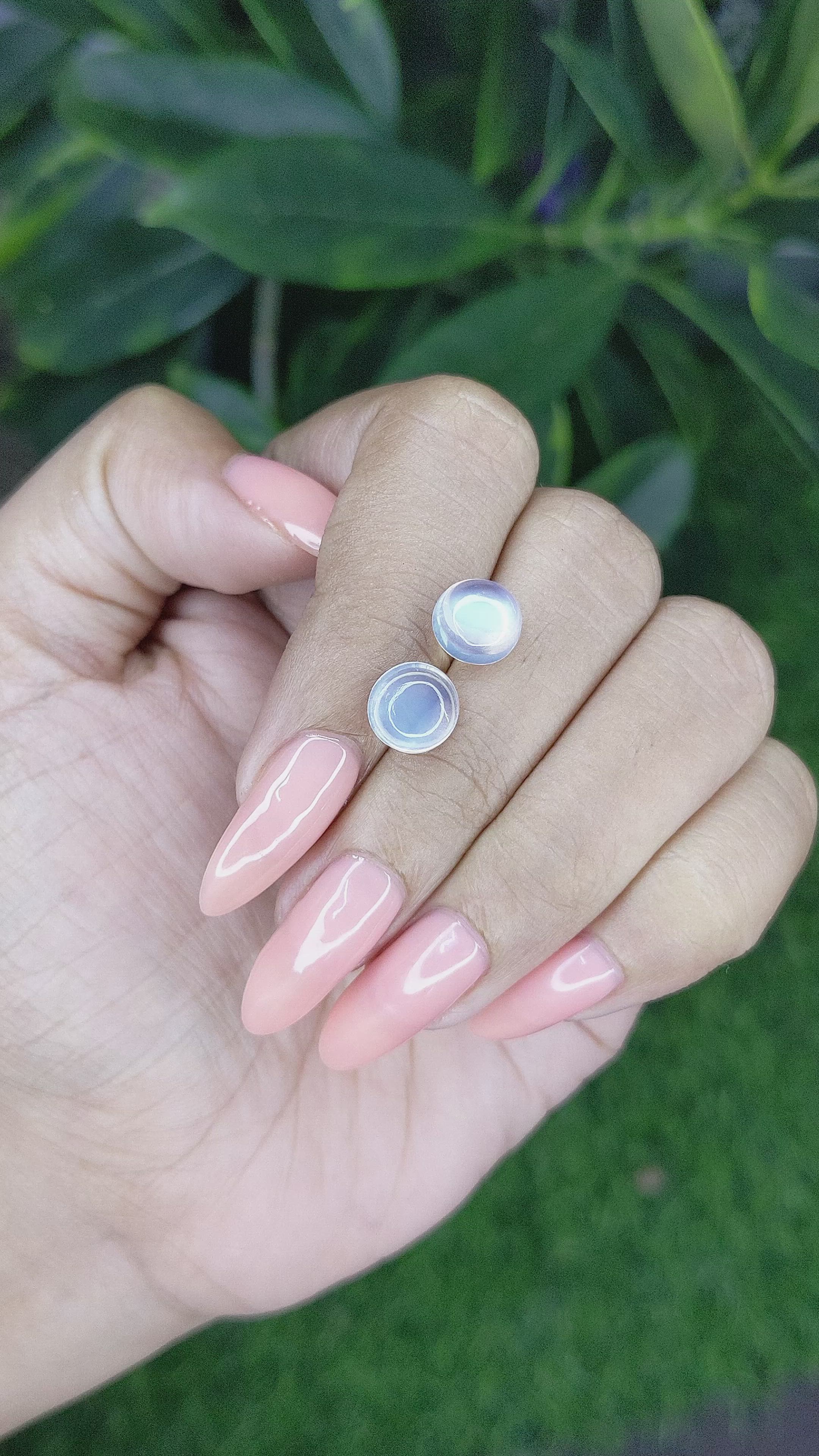 4.27 Ct.Tw.Total Carat Weight Cabochon Moonstone Pair from Madagascar Size Video