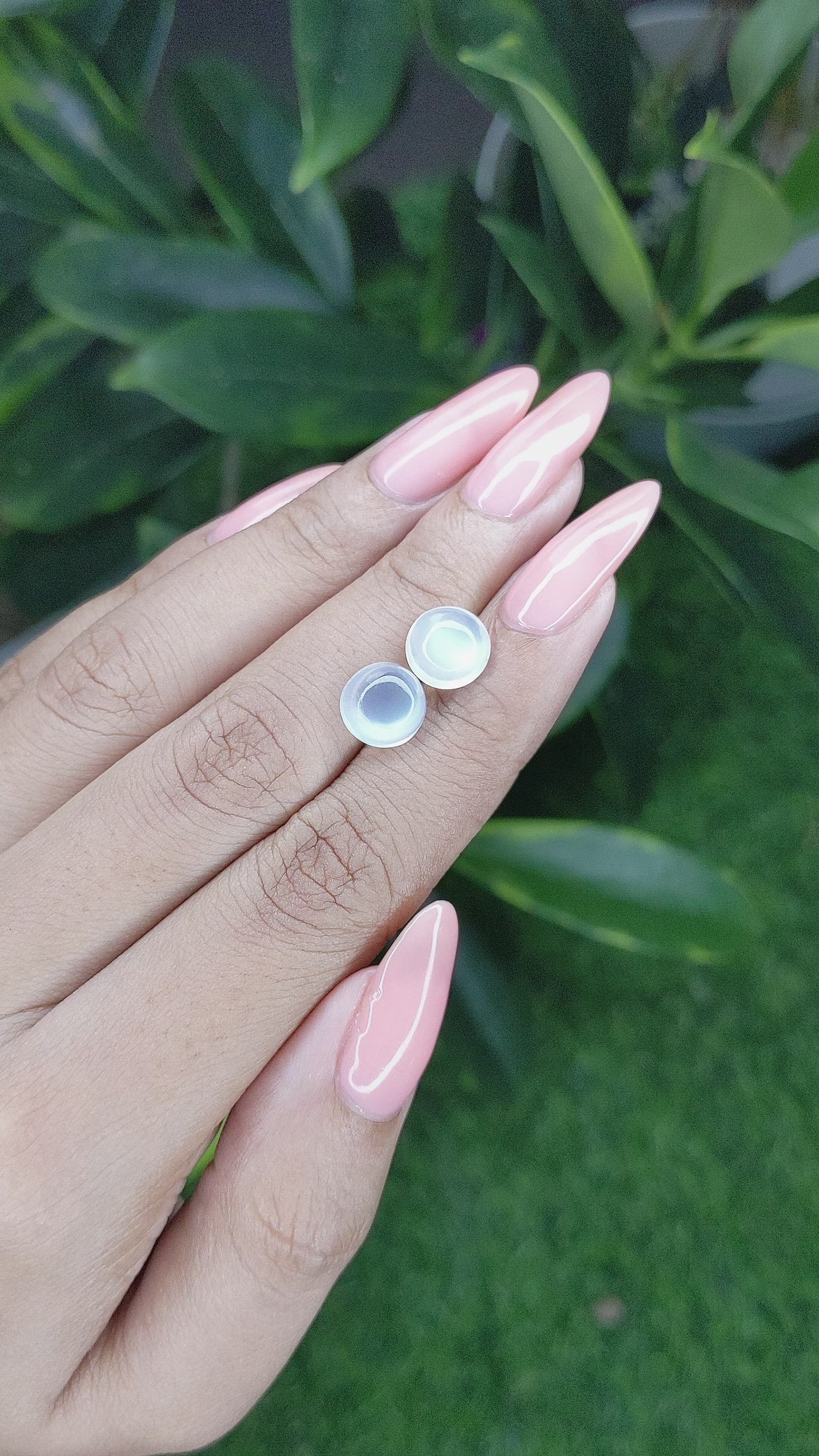 4.34 Ct.Tw.Total Carat Weight Cabochon Moonstone Pair from Madagascar Size Video