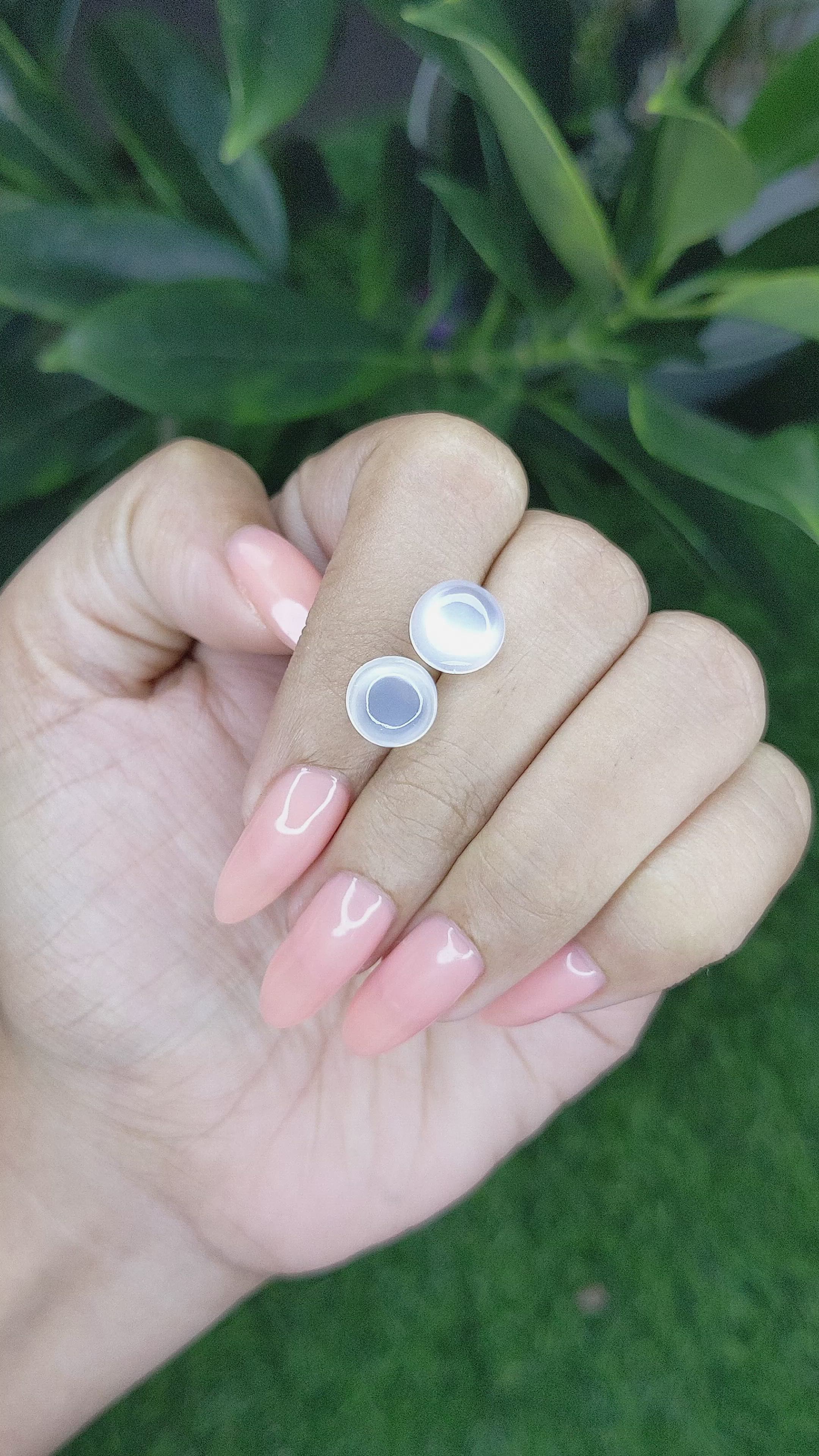 5.06 Ct.Tw.Total Carat Weight Cabochon Moonstone Pair from Madagascar Size Video