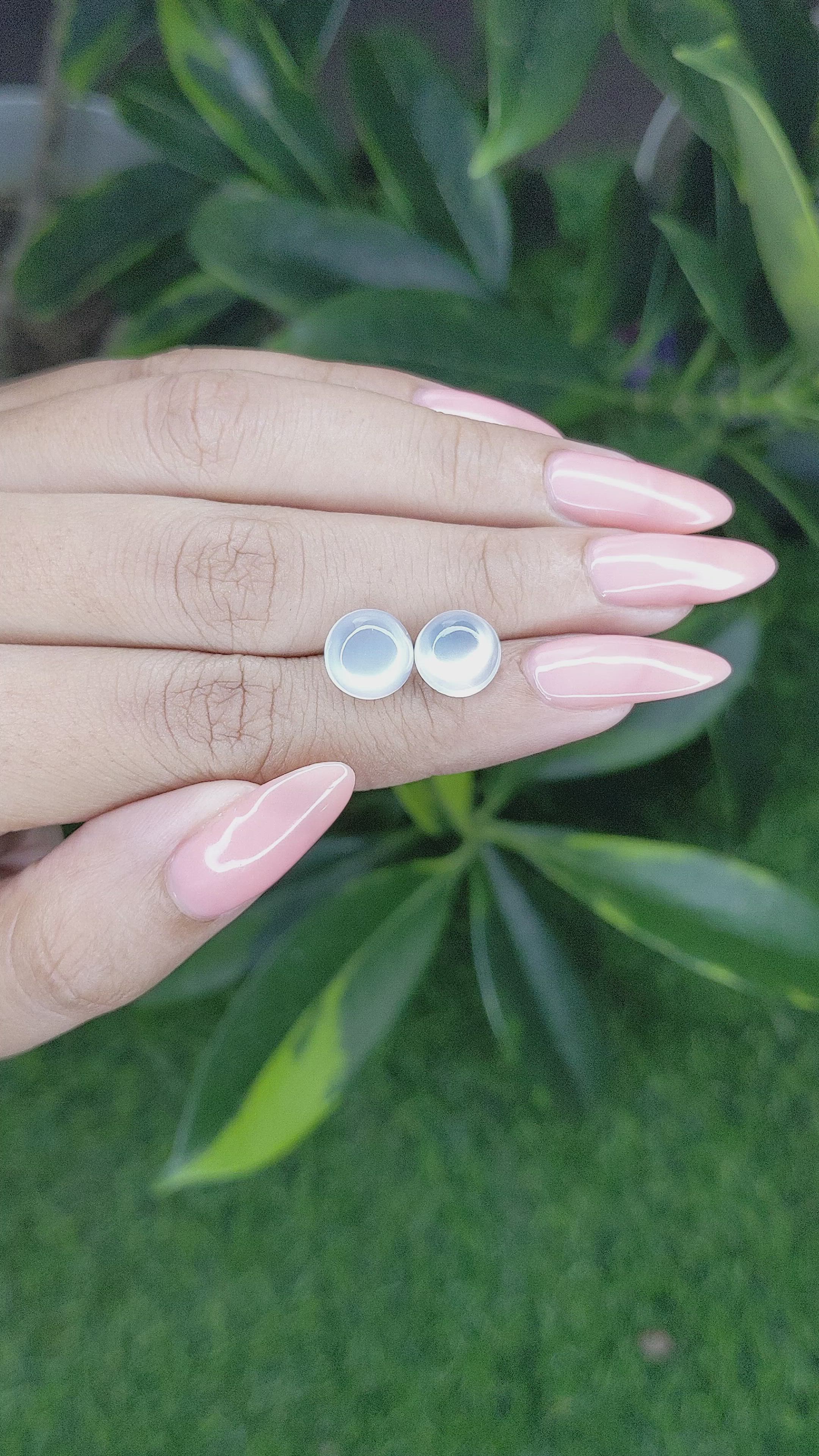 5.06 Ct.Tw.Total Carat Weight Cabochon Moonstone Pair from Madagascar Size Video