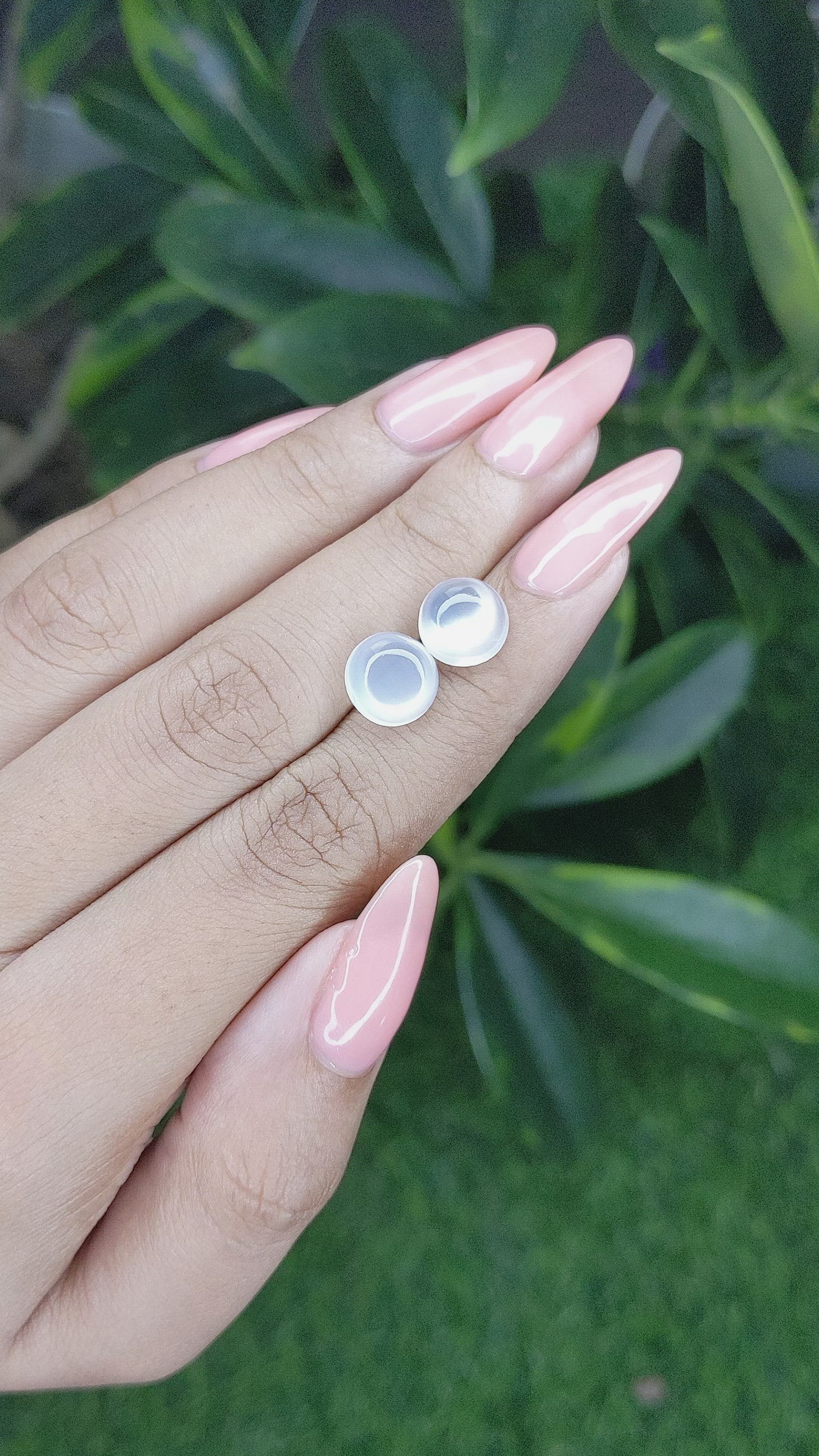 5.06 Ct.Tw.Total Carat Weight Cabochon Moonstone Pair from Madagascar Size Video