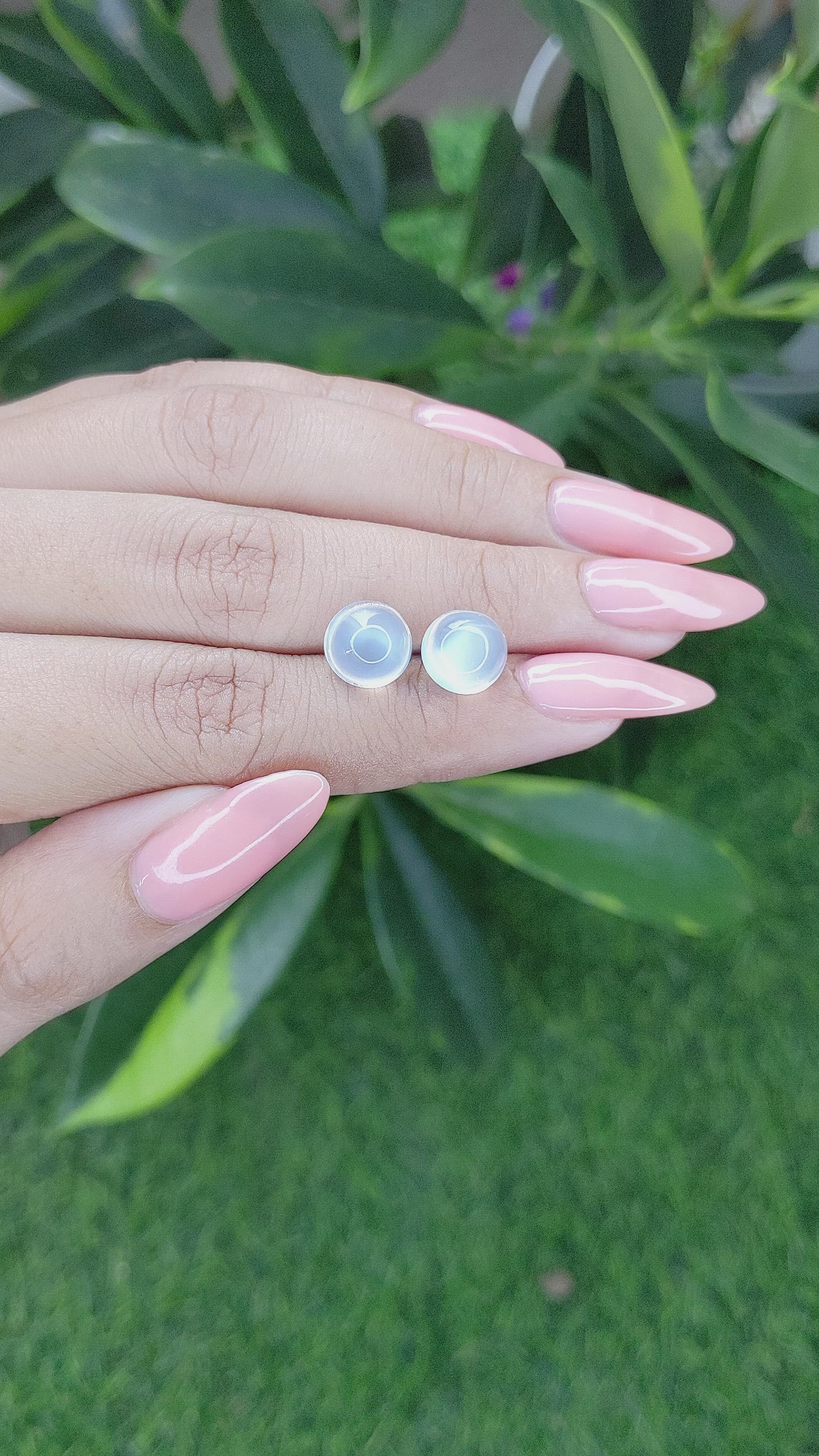 5.54&nbsp;Ct.Tw.Total Carat Weight Blue Flash Cabochon Moonstone Pair from Madagascar Size Video