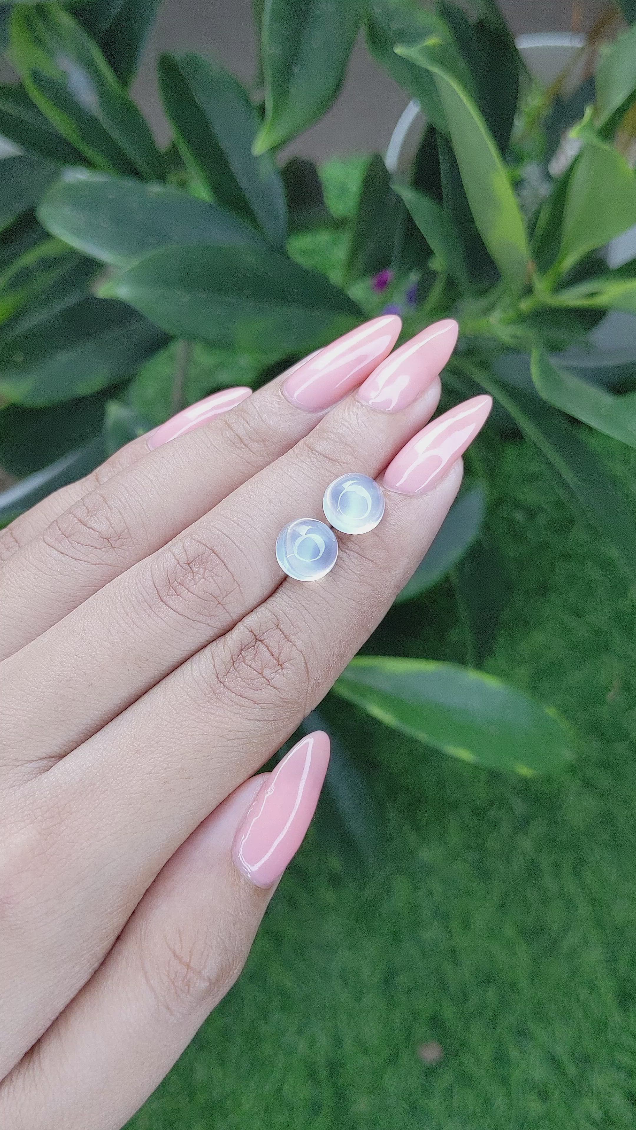 5.54&nbsp;Ct.Tw.Total Carat Weight Blue Flash Cabochon Moonstone Pair from Madagascar Size Video