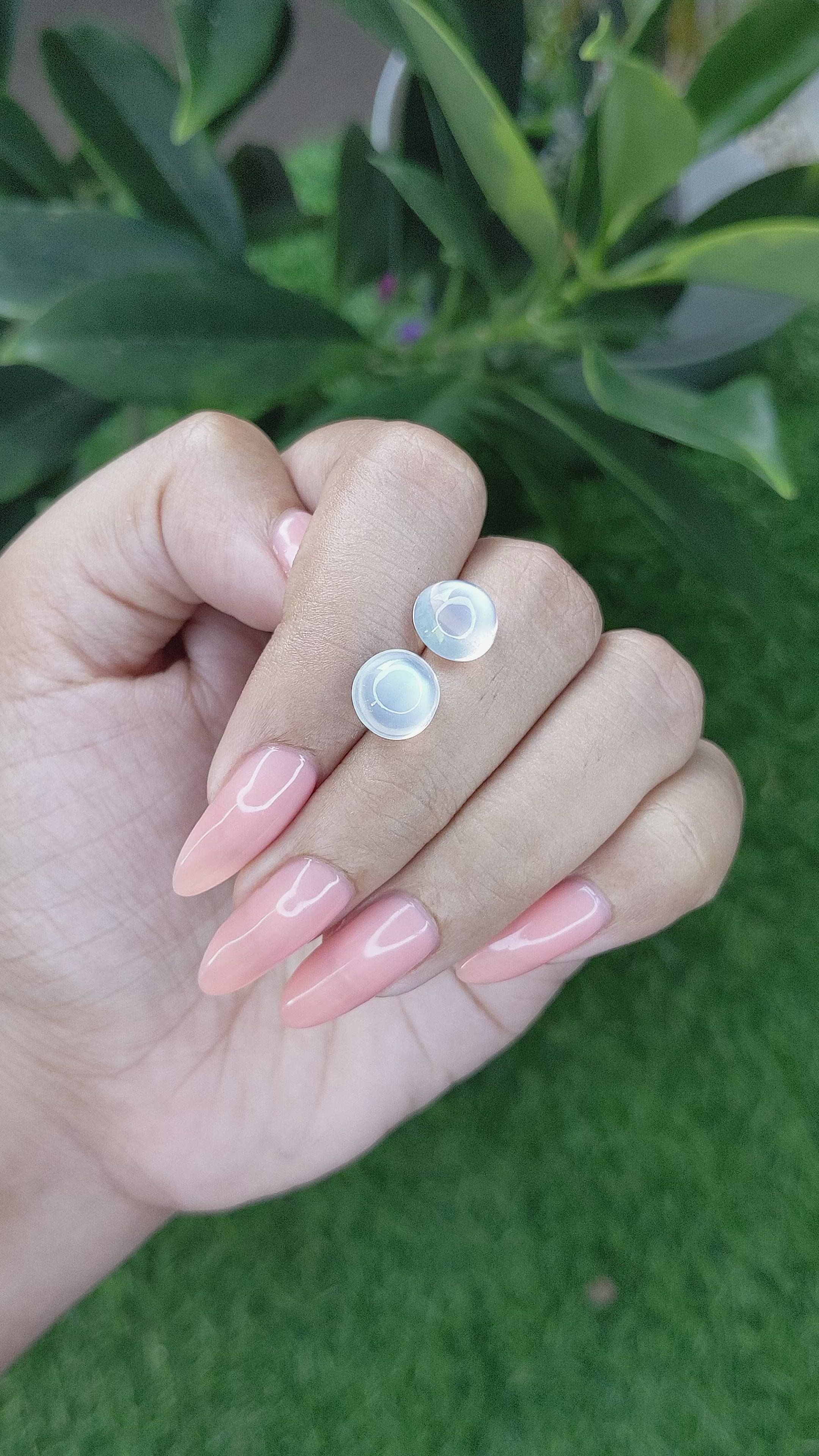 5.54&nbsp;Ct.Tw.Total Carat Weight Blue Flash Cabochon Moonstone Pair from Madagascar Size Video