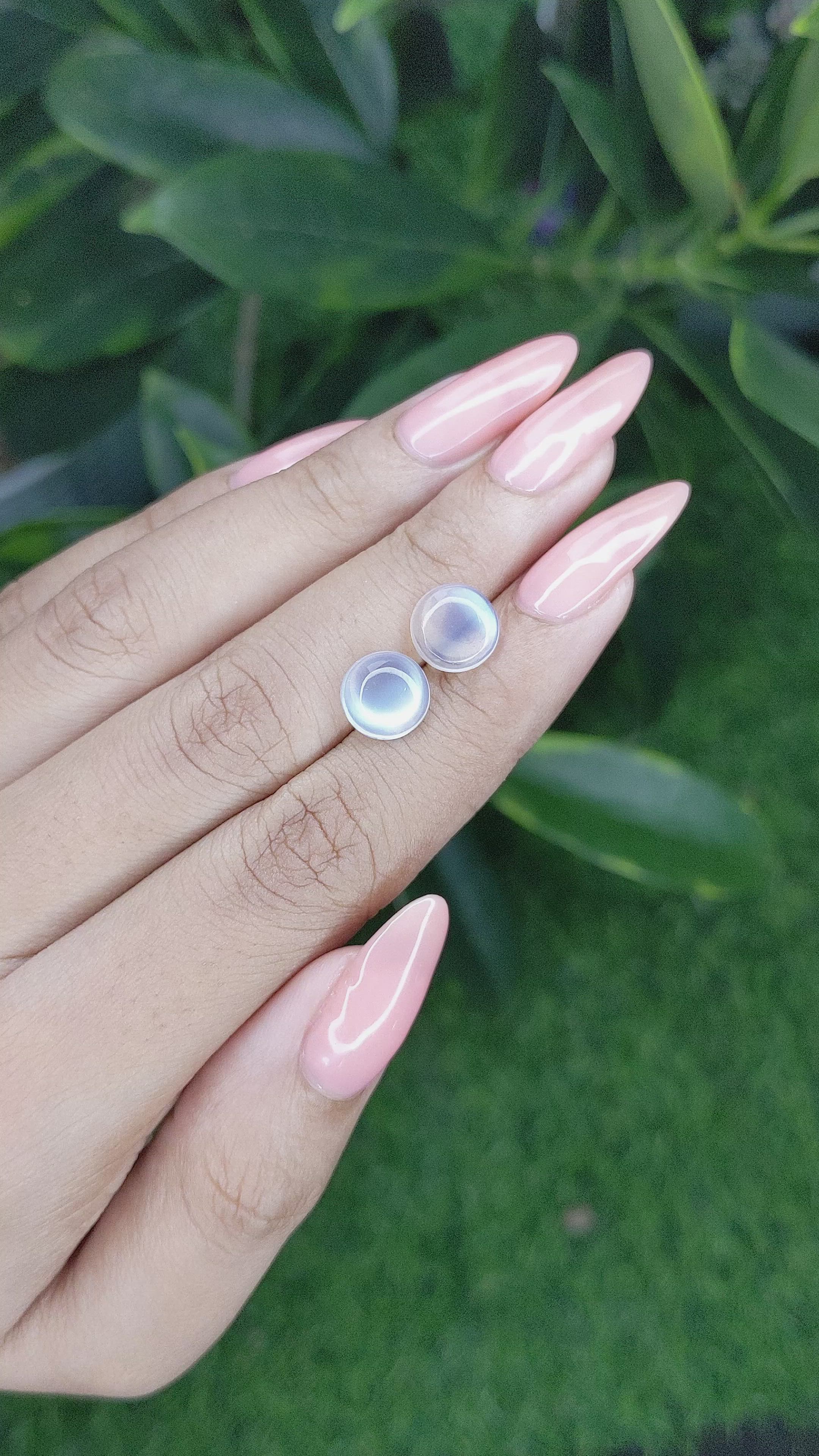 3.98 Ct.Tw.Total Carat Weight Cabochon Moonstone Pair from Madagascar Size Video