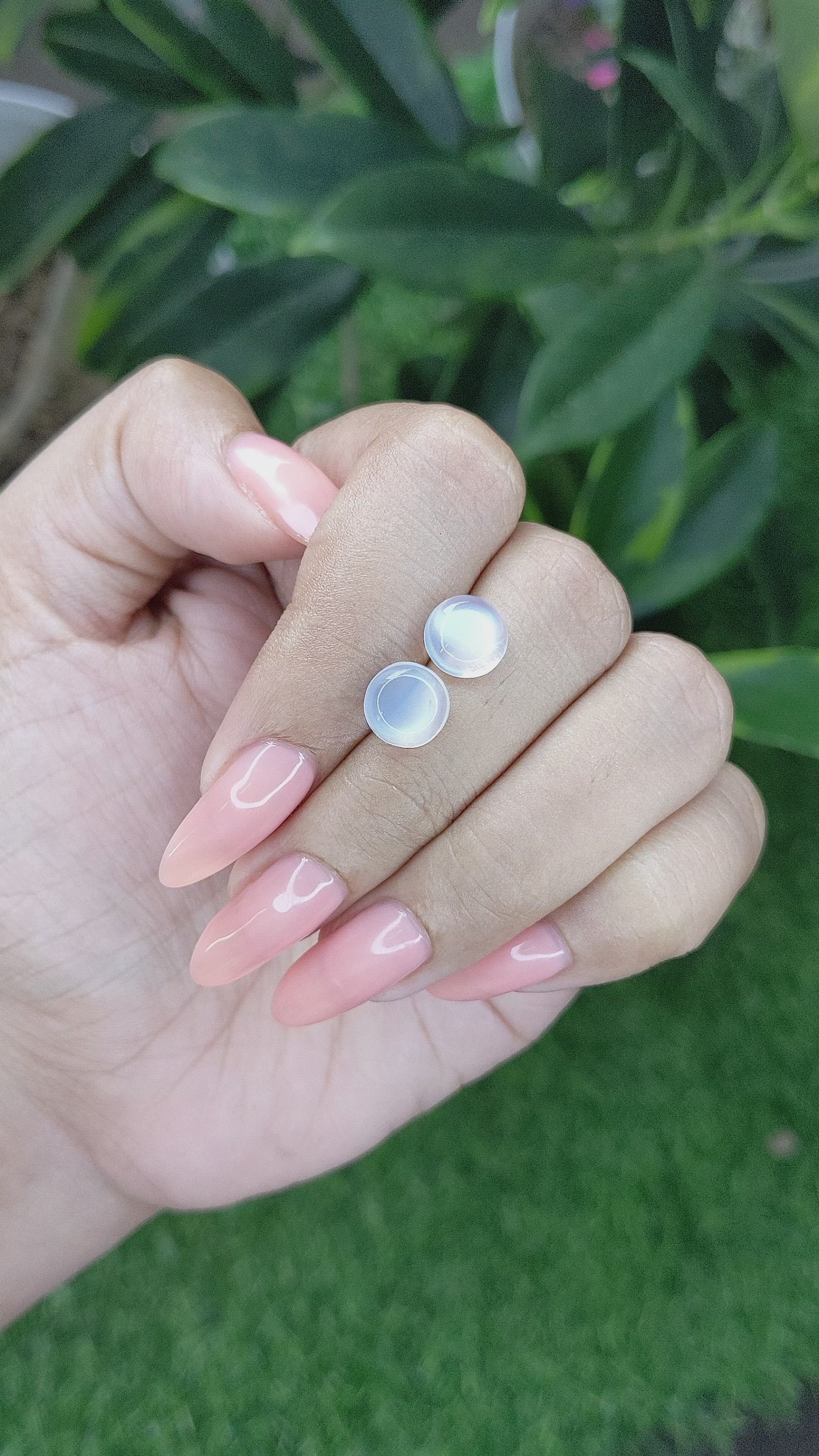 3.66 Ct.Tw.Total Carat Weight Cabochon Moonstone Pair from Madagascar Size Video