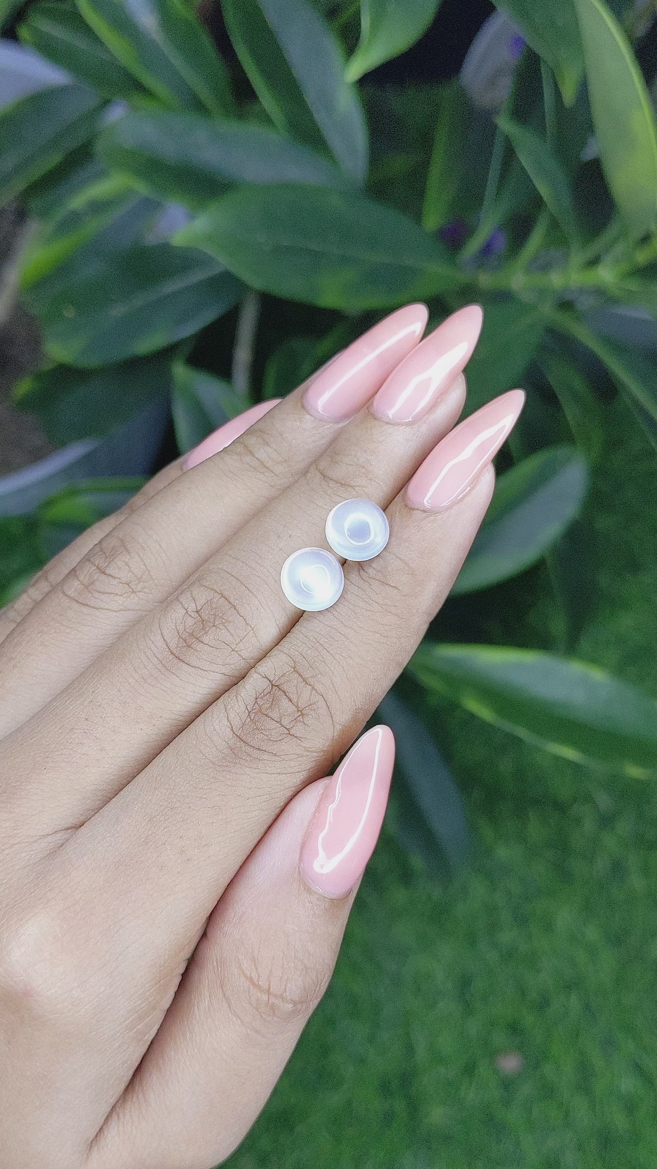 4.35 Ct.Tw.Total Carat Weight Cabochon Moonstone Pair from Madagascar Size Video