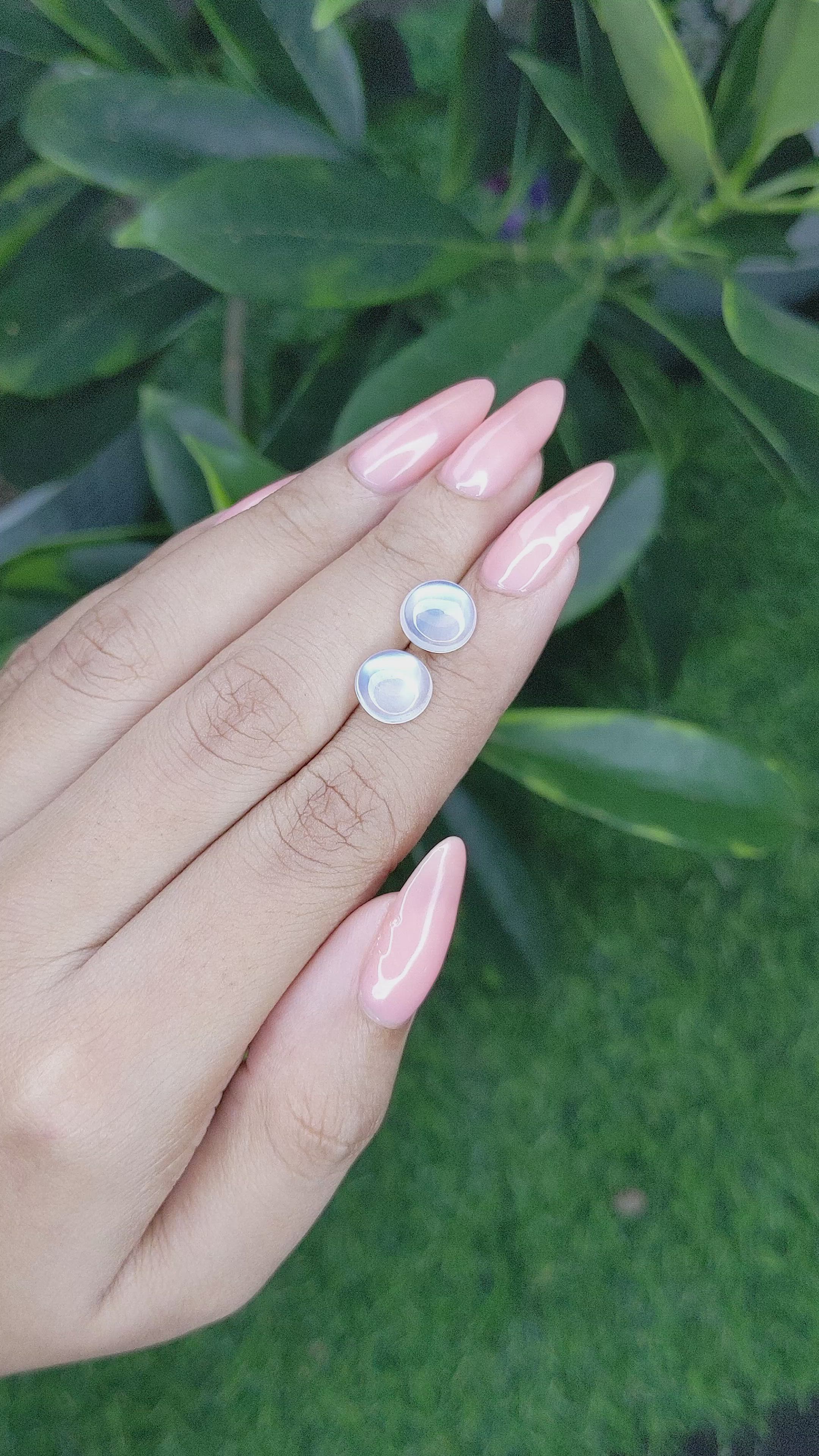 3.52 Ct.Tw.Total Carat Weight Cabochon Moonstone Pair from Madagascar Size Video