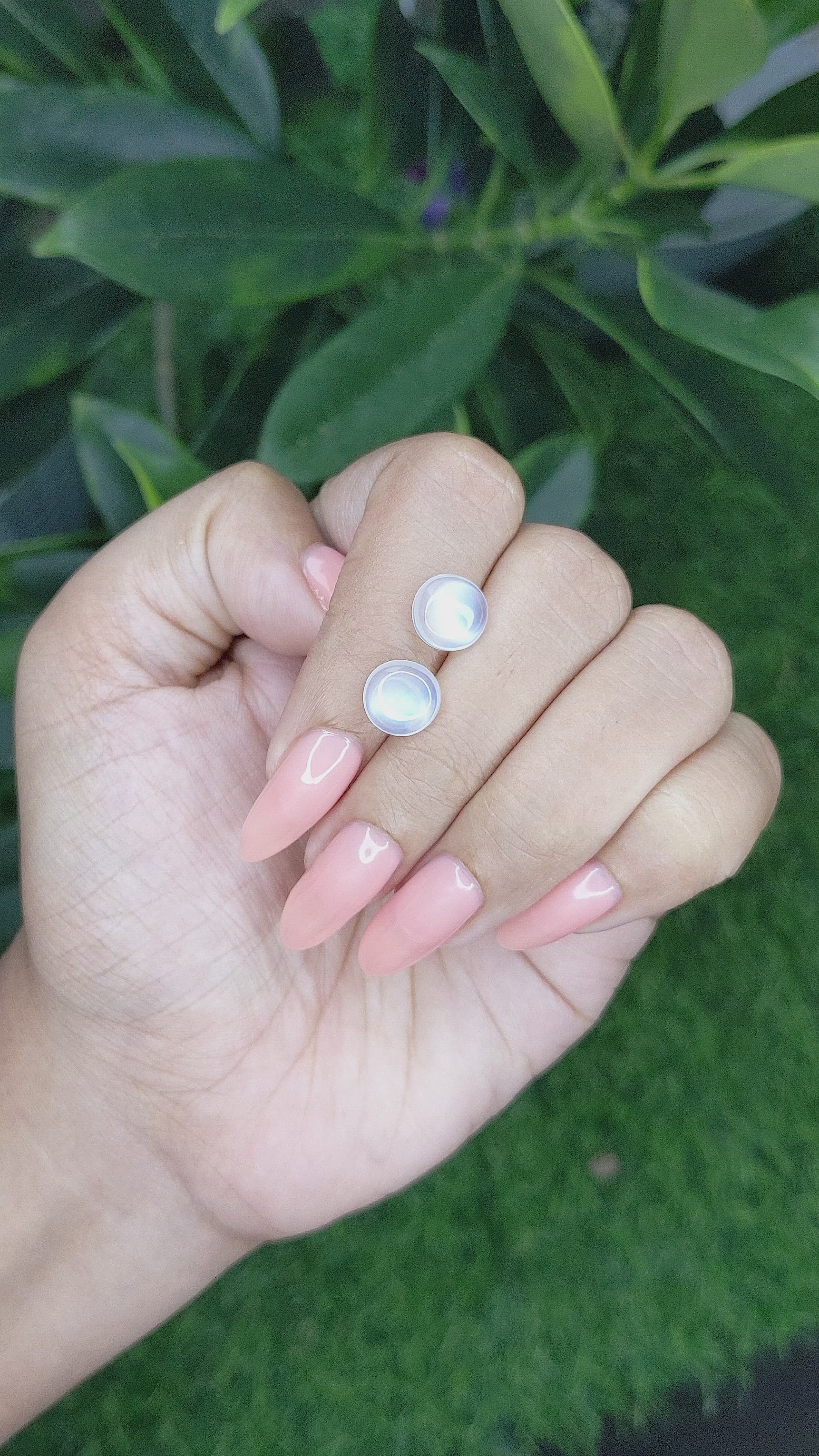 3.52 Ct.Tw.Total Carat Weight Cabochon Moonstone Pair from Madagascar Size Video