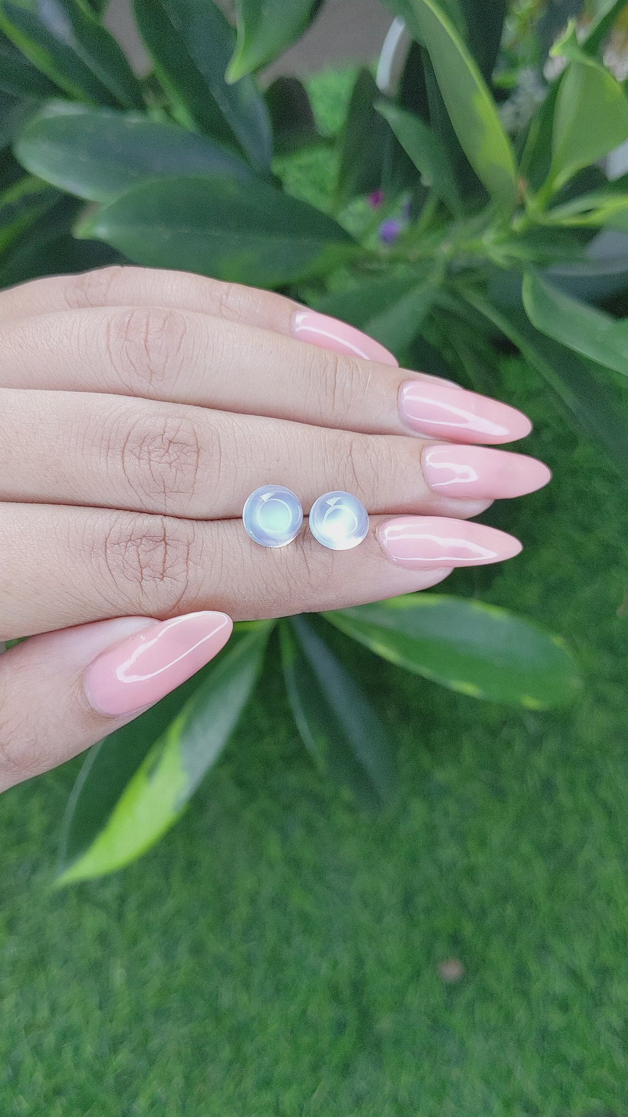 4.43&nbsp;Ct.Tw.Total Carat Weight Blue Flash Cabochon Moonstone Pair from Madagascar Size Video