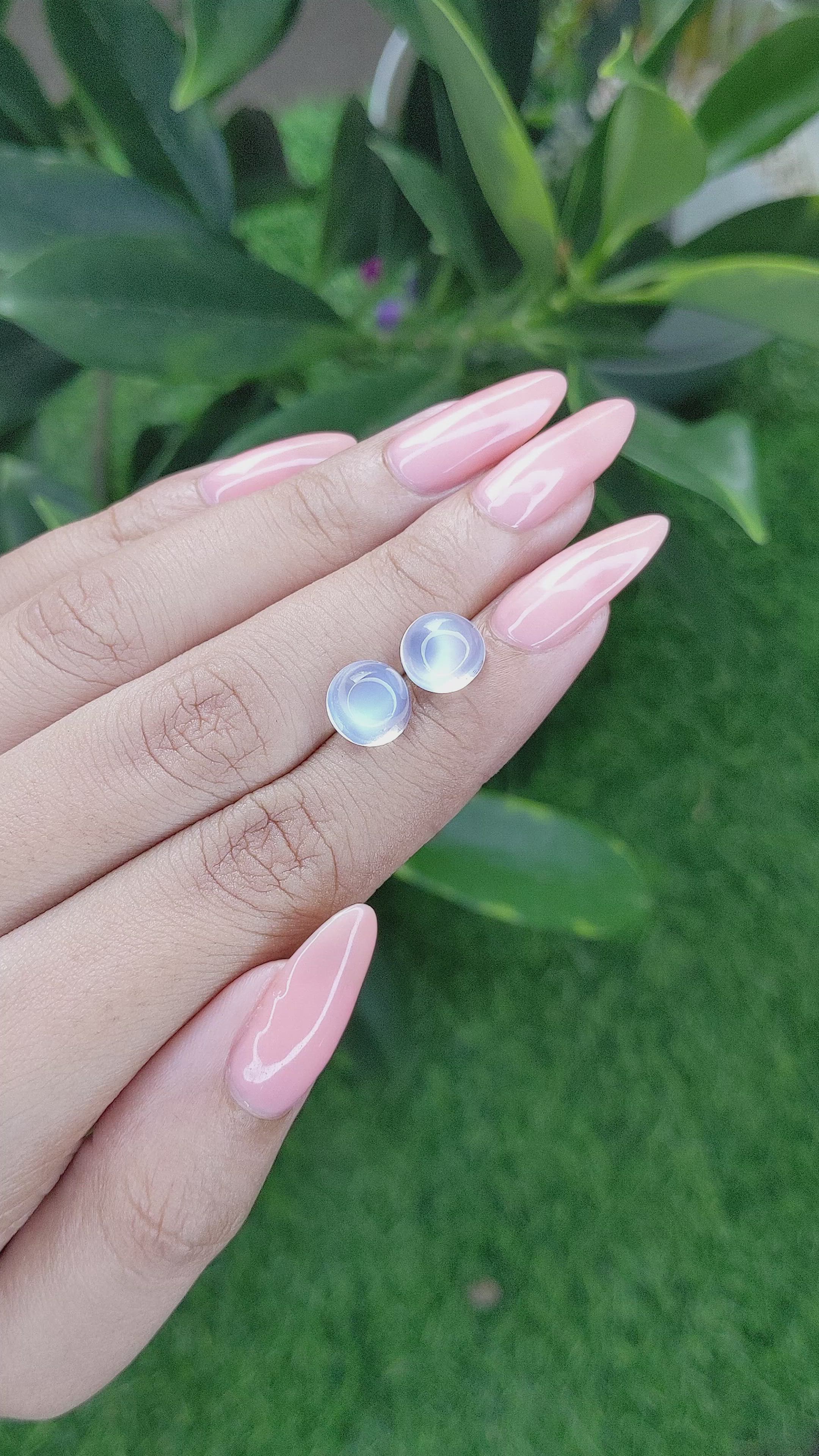 4.43&nbsp;Ct.Tw.Total Carat Weight Blue Flash Cabochon Moonstone Pair from Madagascar Size Video