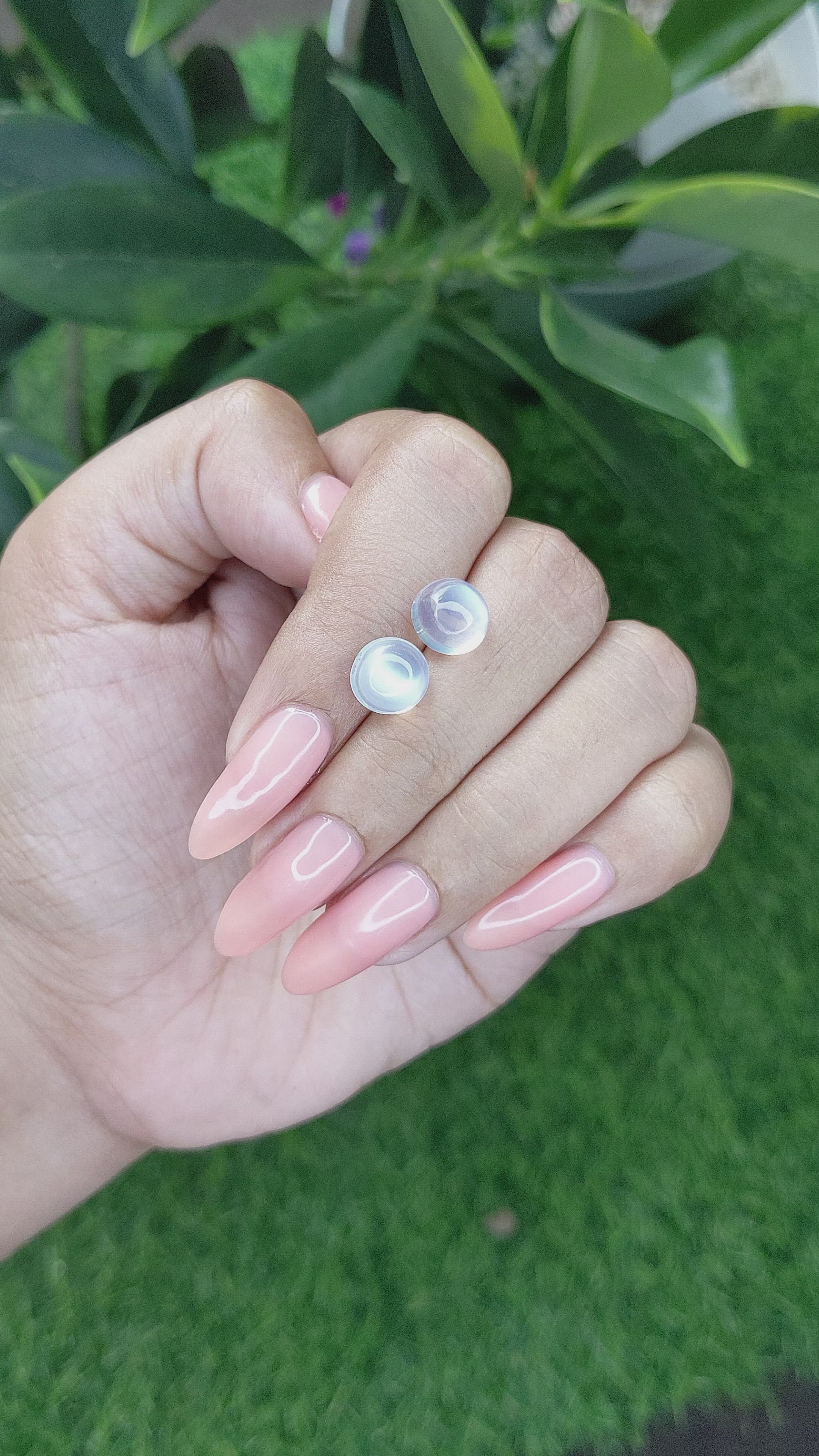 4.43&nbsp;Ct.Tw.Total Carat Weight Blue Flash Cabochon Moonstone Pair from Madagascar Size Video