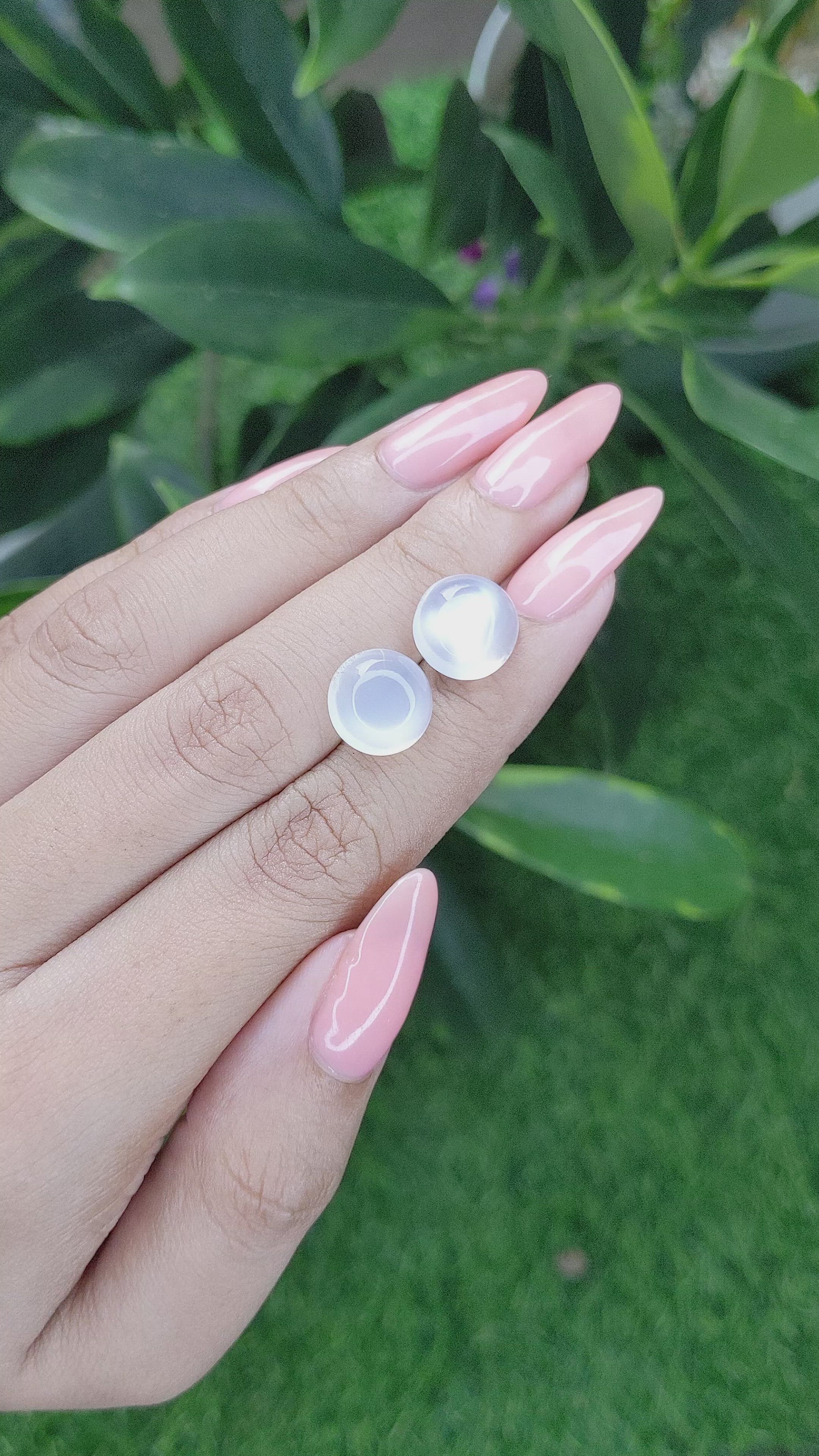 9.37 Ct.Tw.Total Carat Weight Cabochon Moonstone Pair from Madagascar Size Video