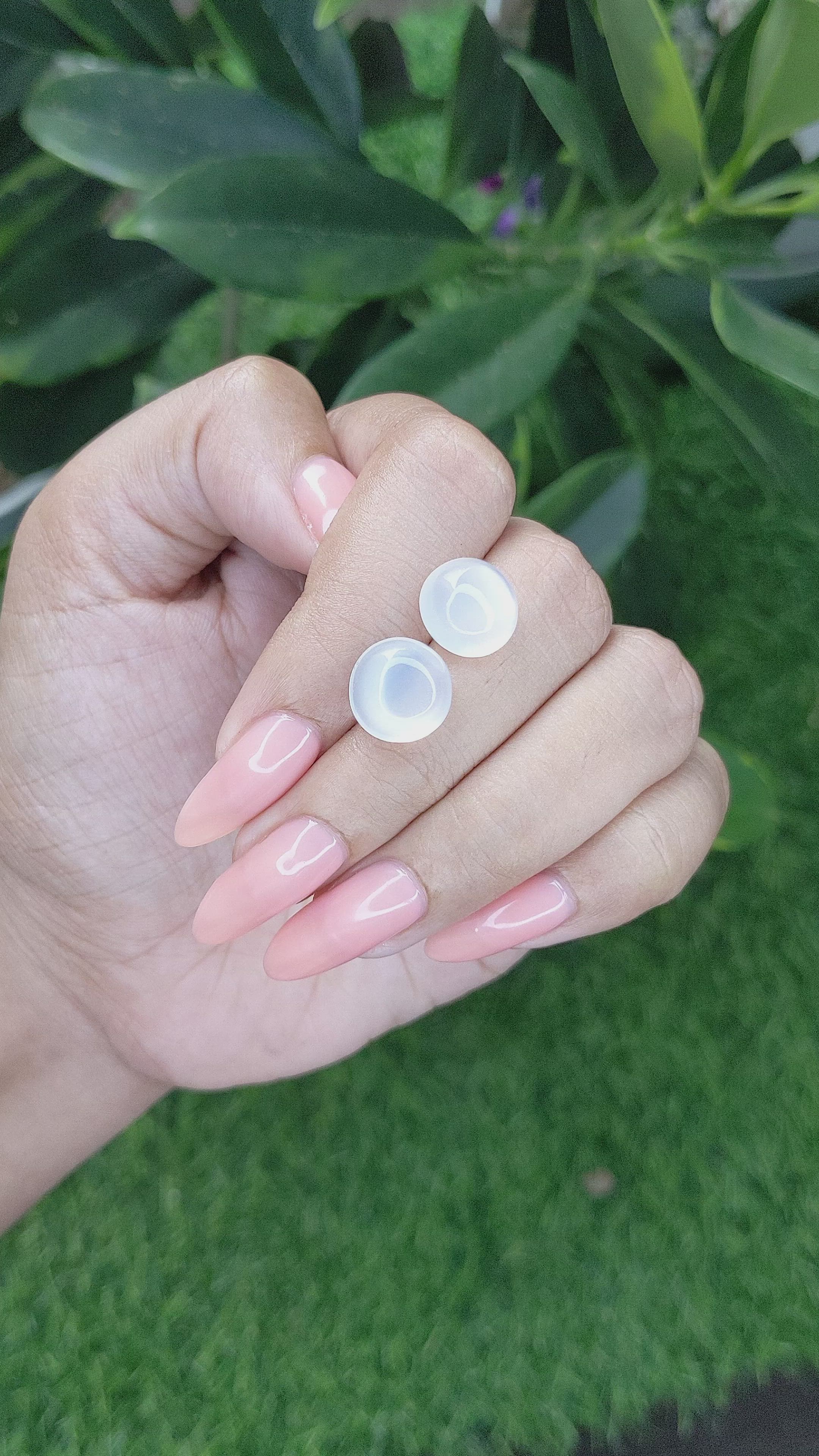 9.37 Ct.Tw.Total Carat Weight Cabochon Moonstone Pair from Madagascar Size Video