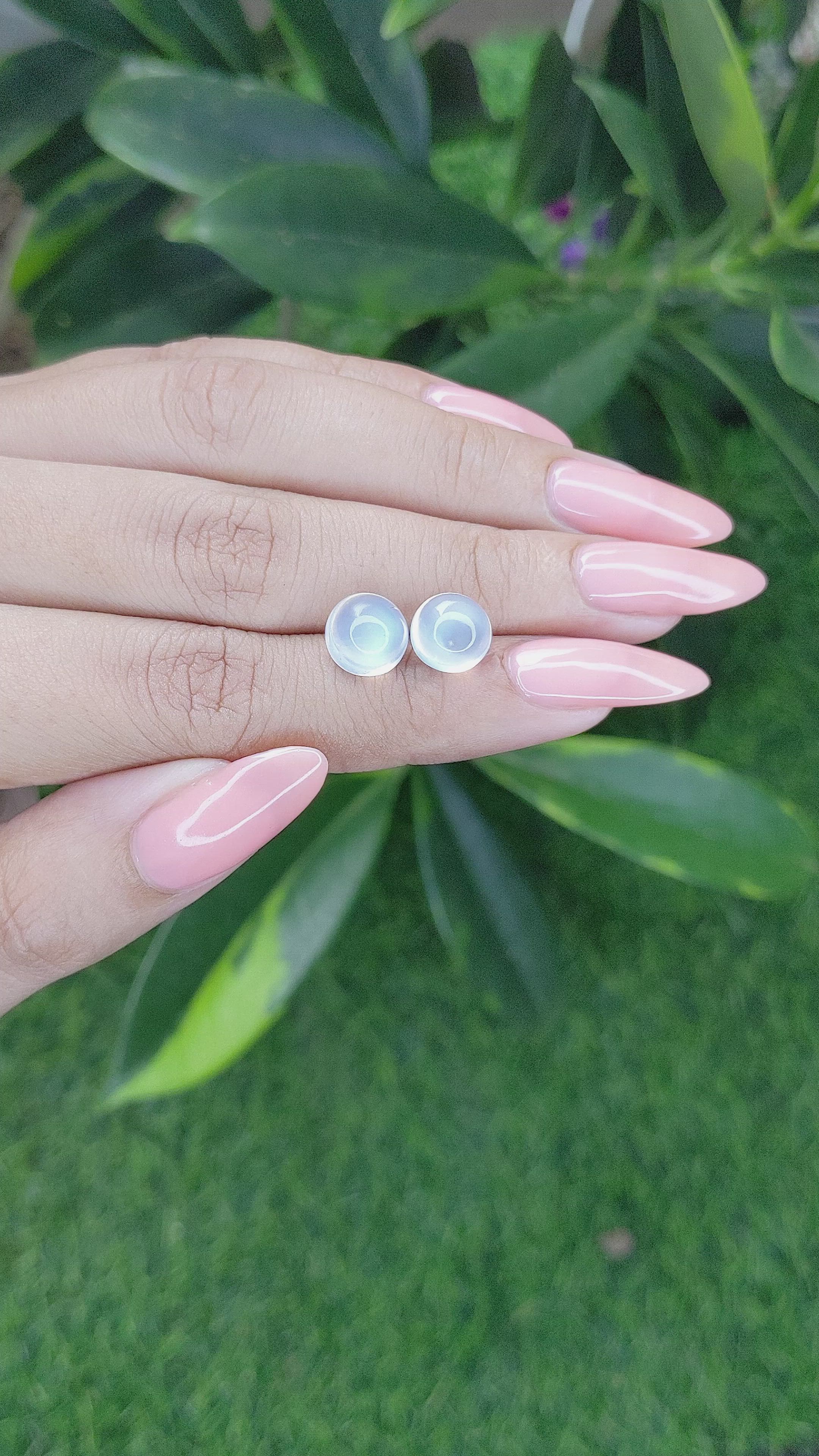 5.48 Ct.Tw.Total Carat Weight Cabochon Moonstone Pair from Madagascar Size Video